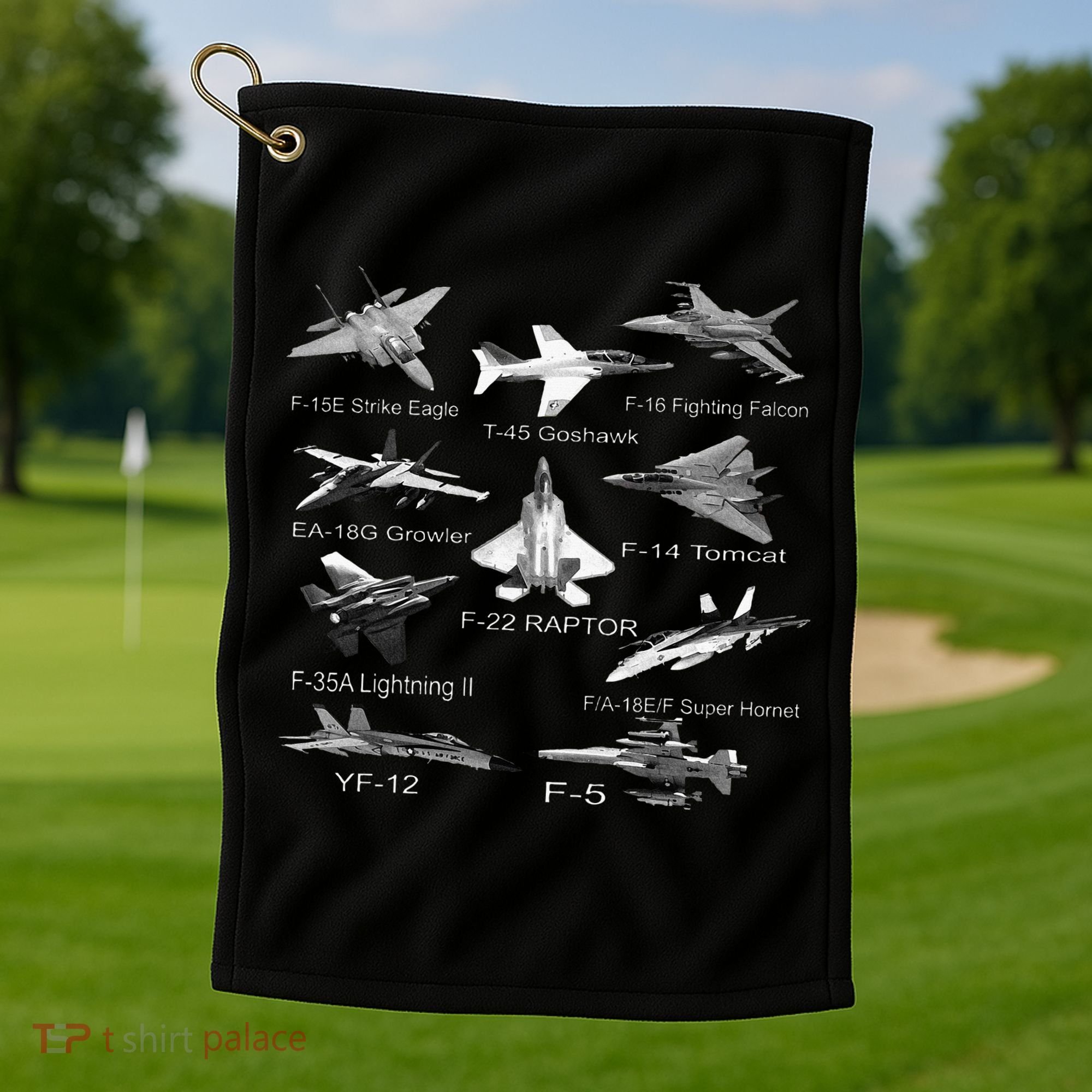 American Fighters Jets F22 Raptor F14 Tomcat Plane Golf Towel