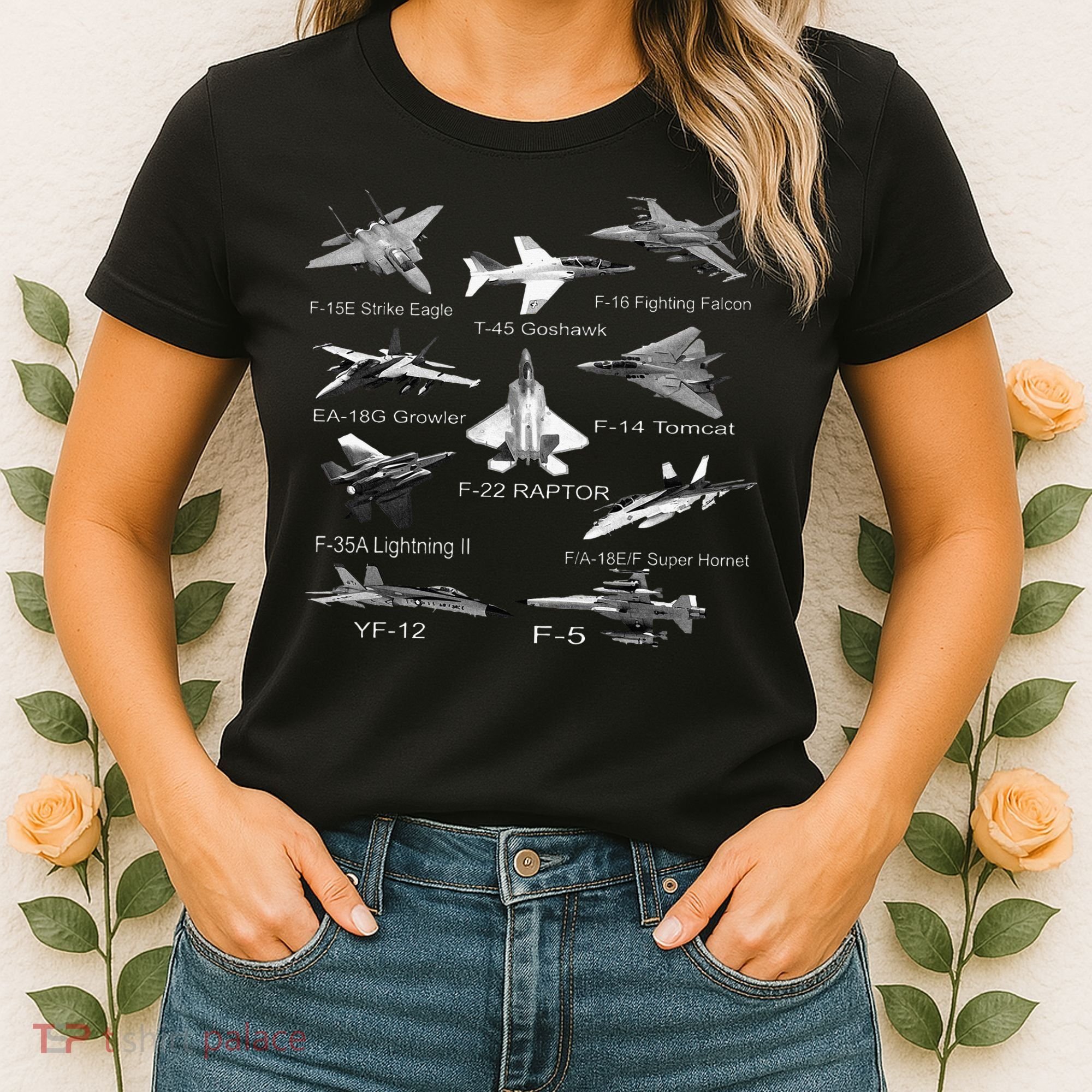 American Fighters Jets F22 Raptor F14 Tomcat Plane Women's T-Shirt