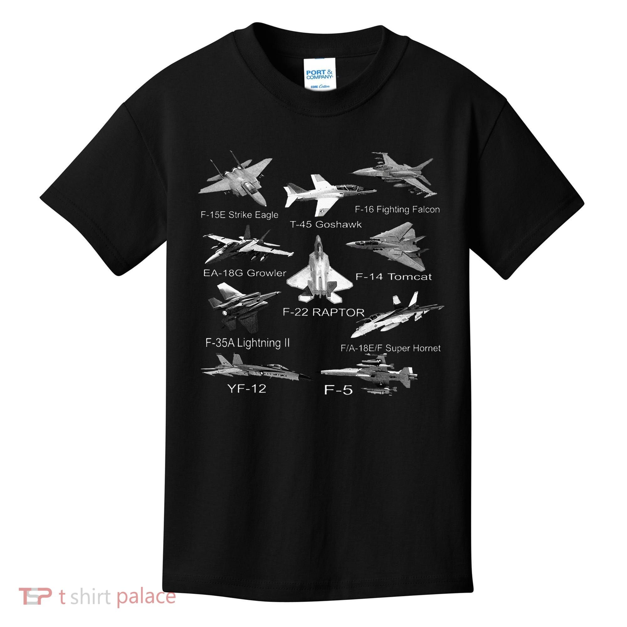 American Fighters Jets F22 Raptor F14 Tomcat Plane Kids T-Shirt