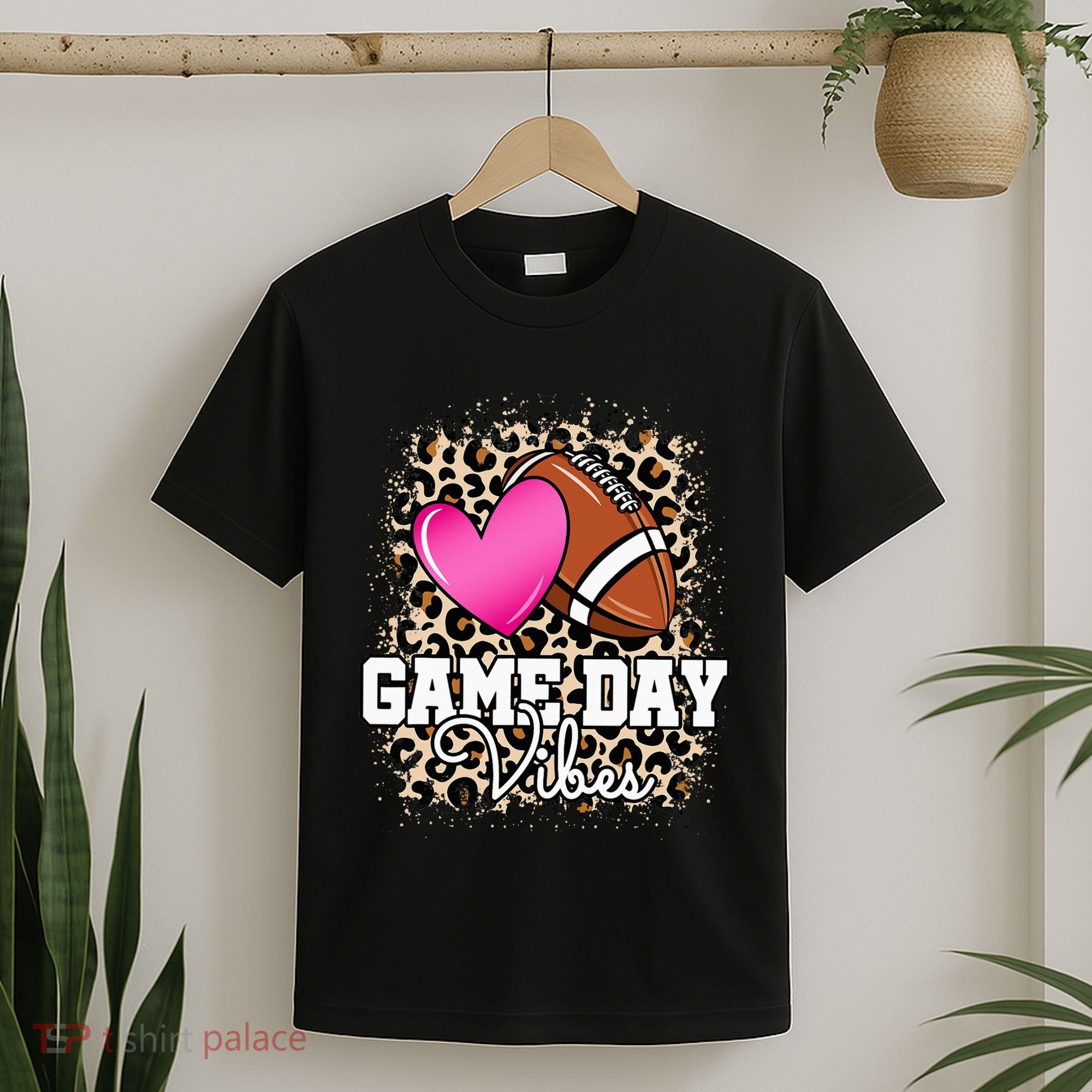 American Football Lover Game Day Leopard Cheetah Football T-Shirt