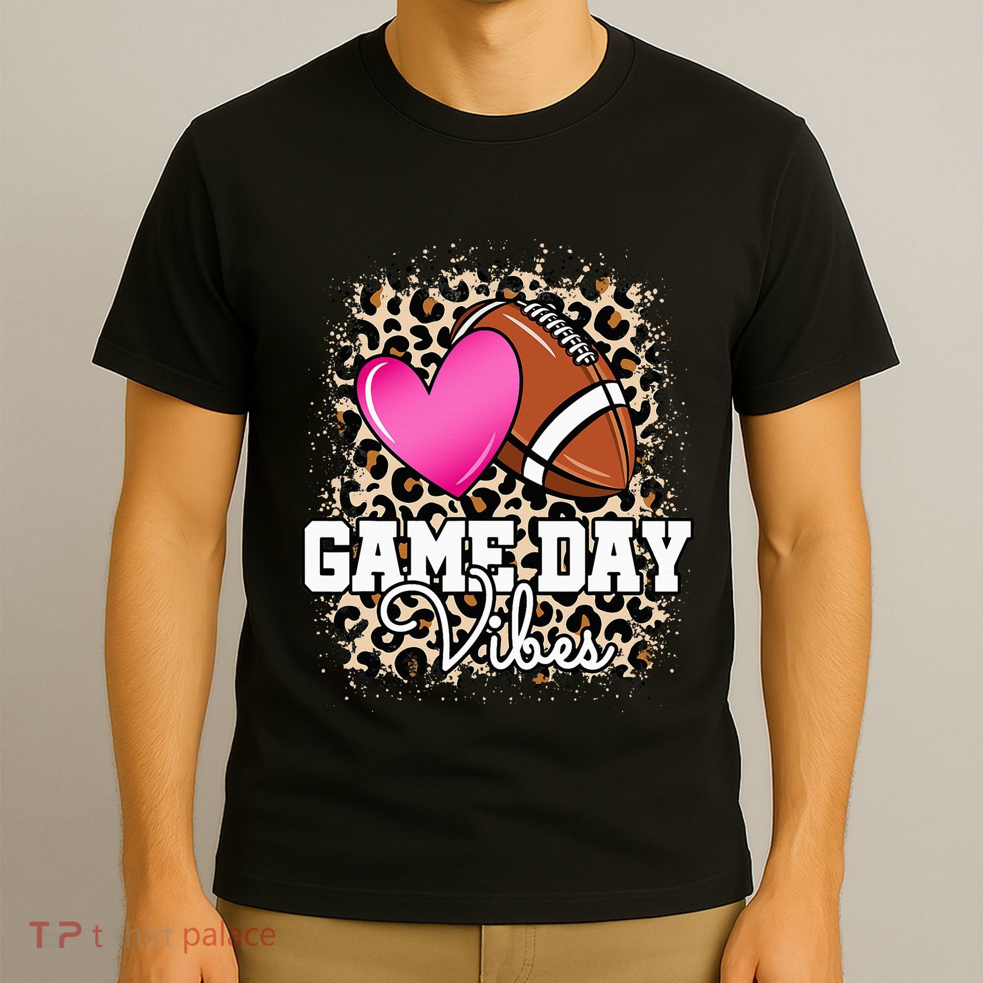 American Football Lover Game Day Leopard Cheetah Football T-Shirt