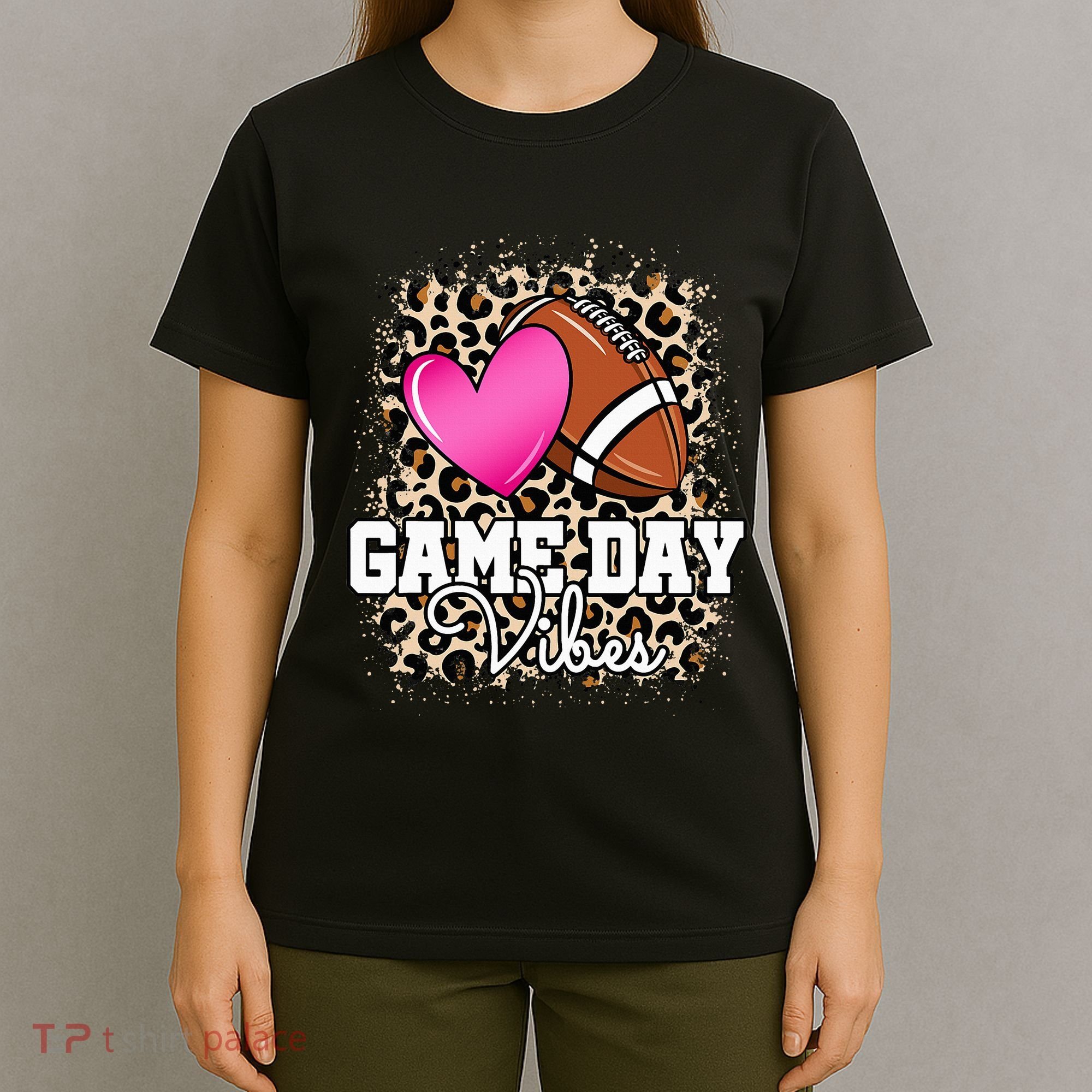 American Football Lover Game Day Leopard Cheetah Football T-Shirt