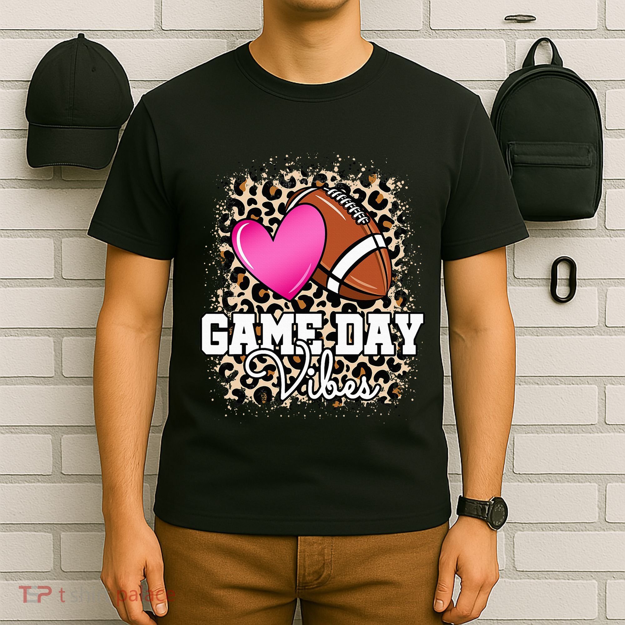 American Football Lover Game Day Leopard Cheetah Football T-Shirt