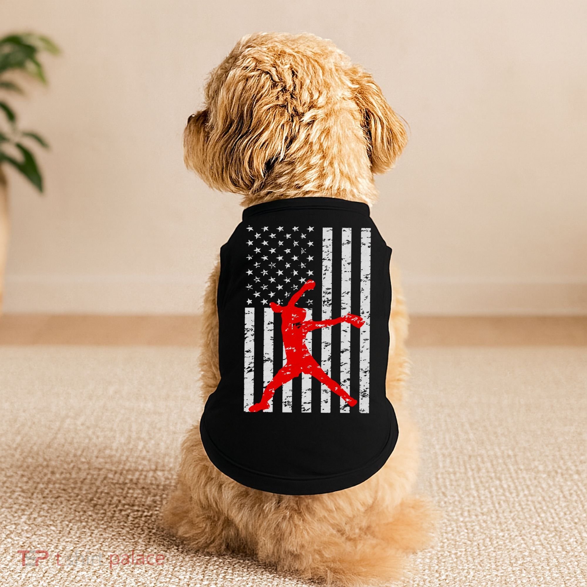 American Flag Love Softball Fastpitch Pitcher Gifts Doggie Tank