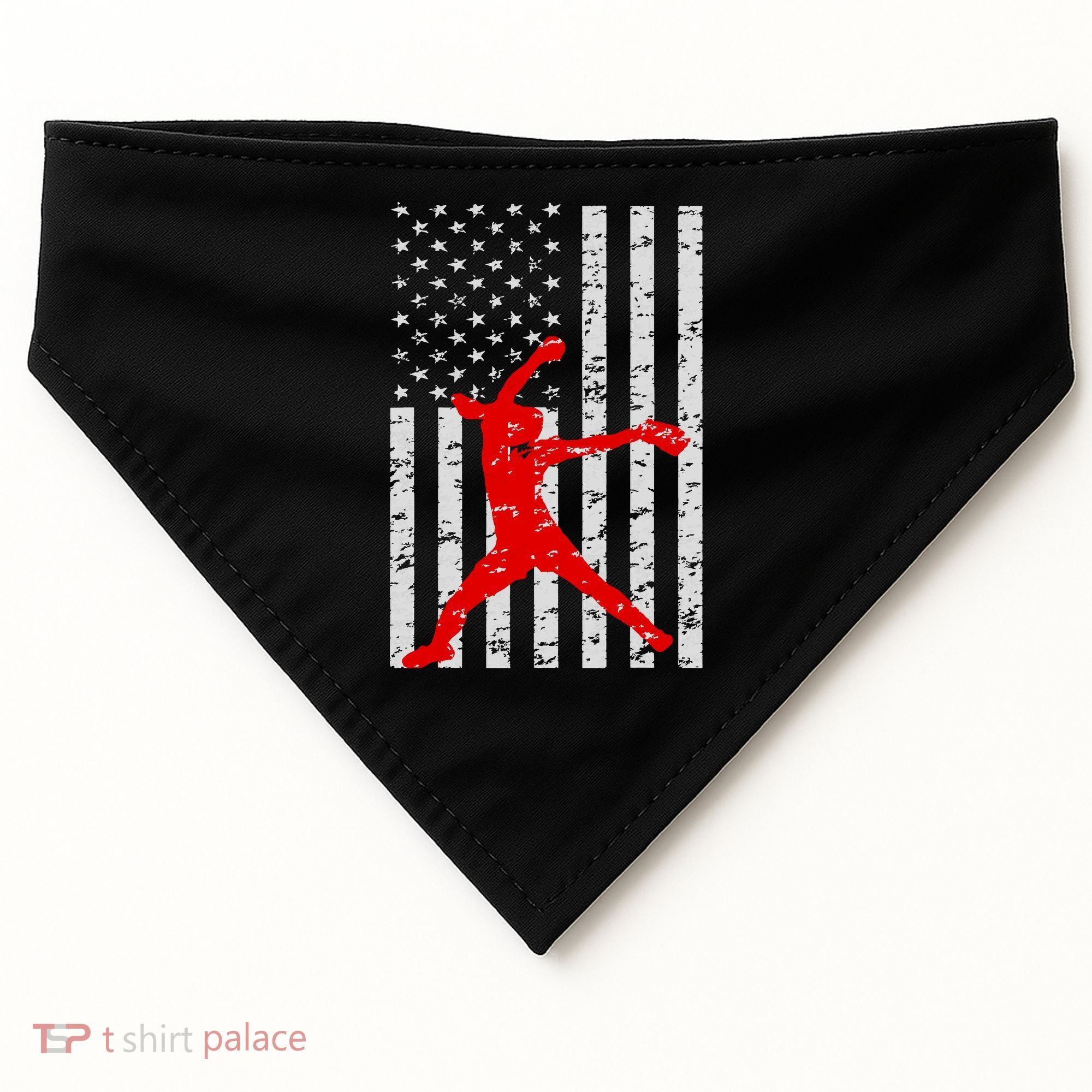 American Flag Love Softball Fastpitch Pitcher Gifts USA-Made Doggie Bandana