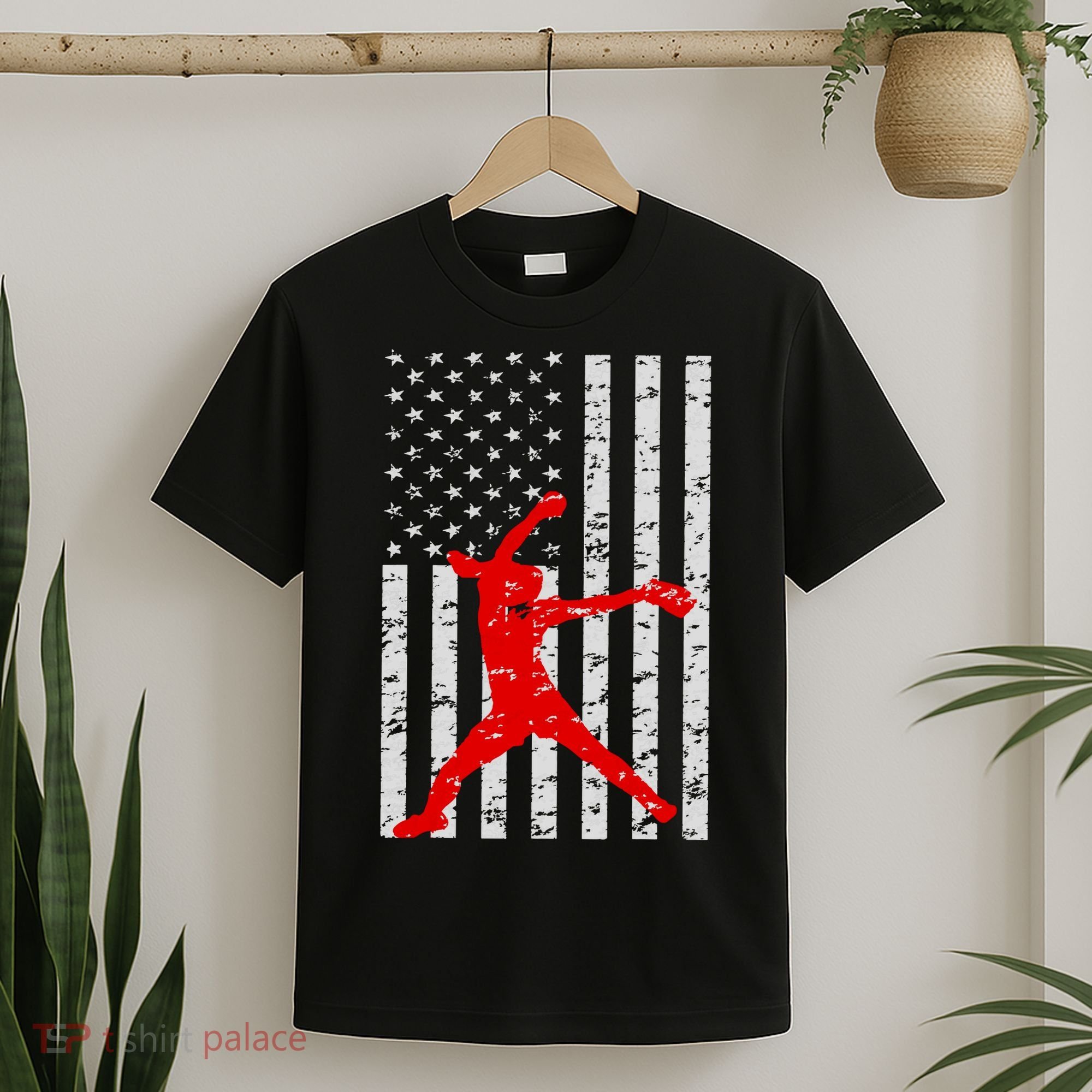 American Flag Love Softball Fastpitch Pitcher Gifts T-Shirt