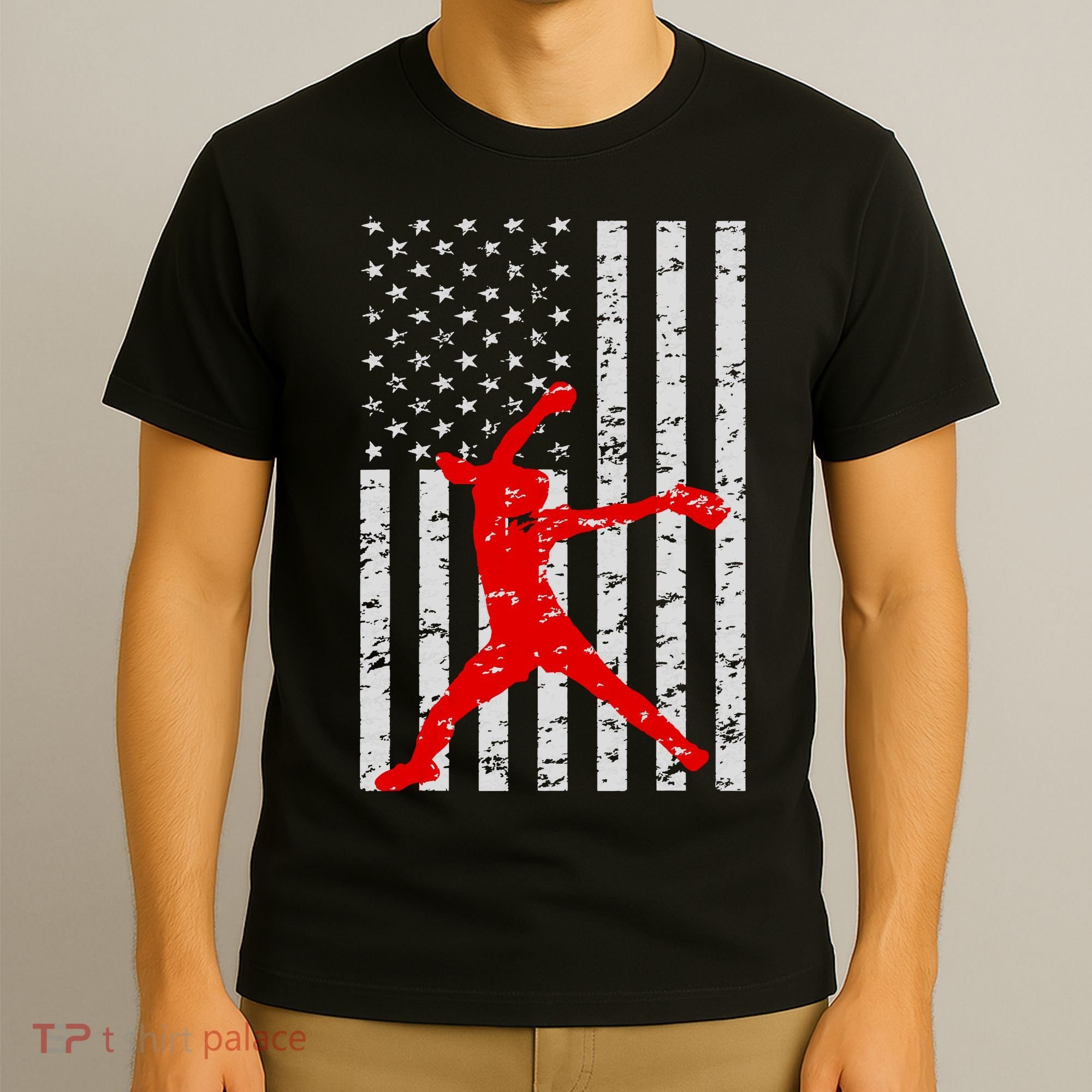American Flag Love Softball Fastpitch Pitcher Gifts T-Shirt