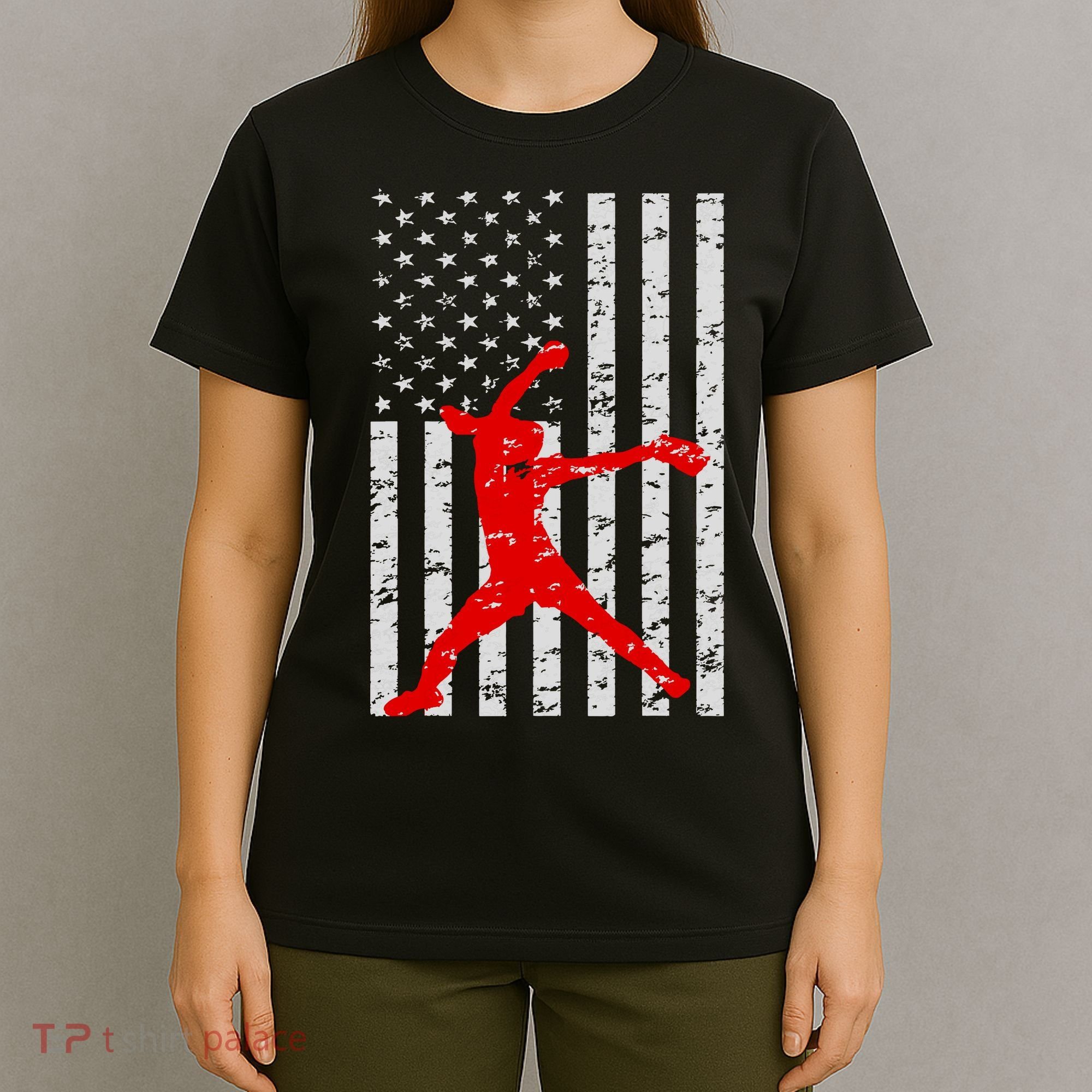 American Flag Love Softball Fastpitch Pitcher Gifts T-Shirt