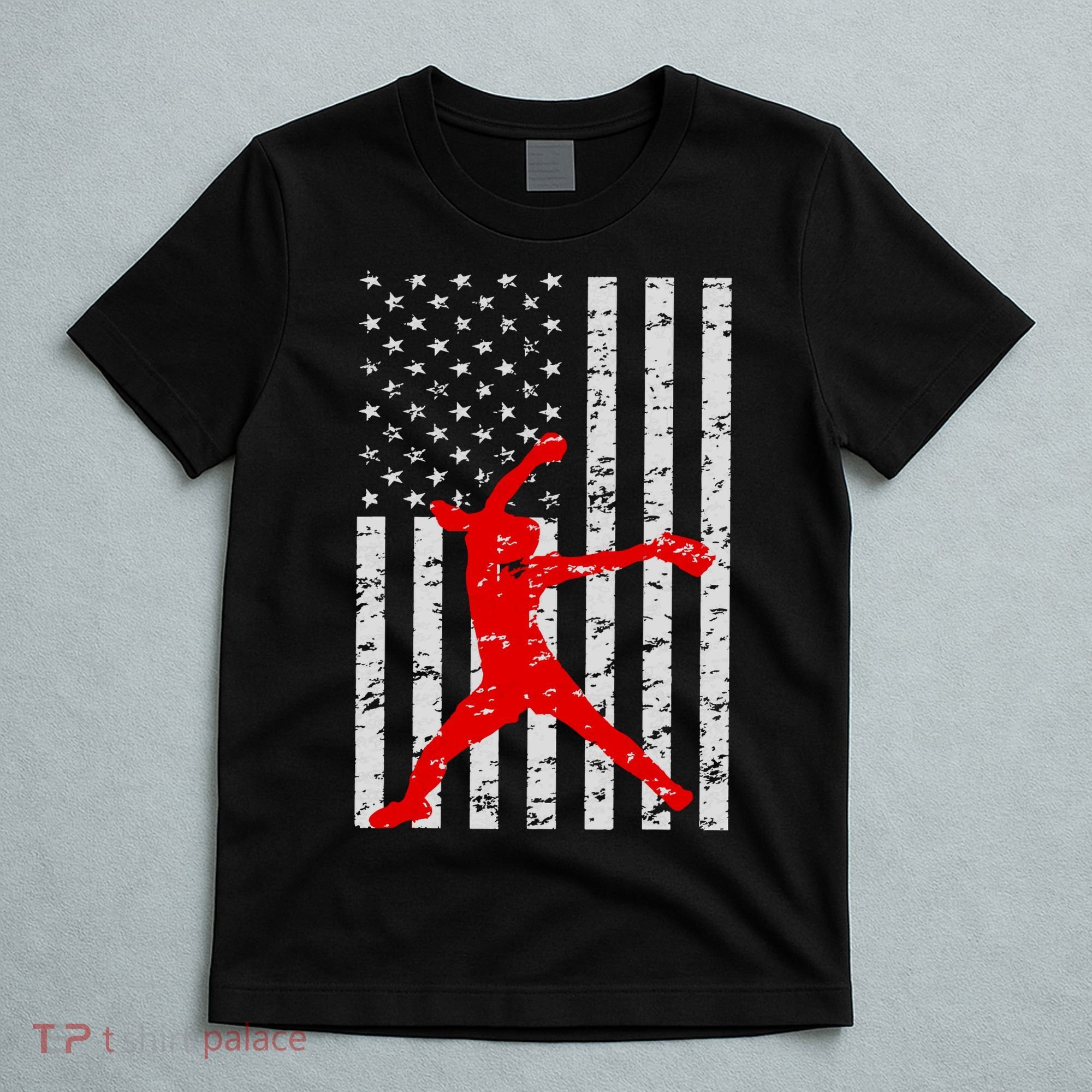 American Flag Love Softball Fastpitch Pitcher Gifts T-Shirt