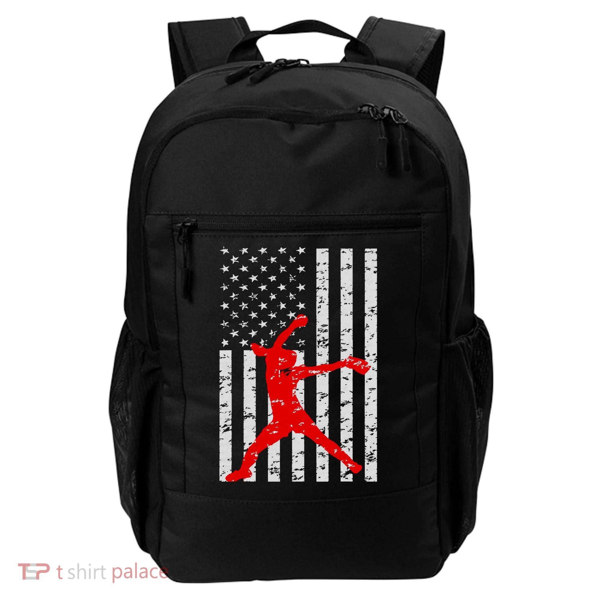 American Flag Love Softball Fastpitch Pitcher Gifts Backpack