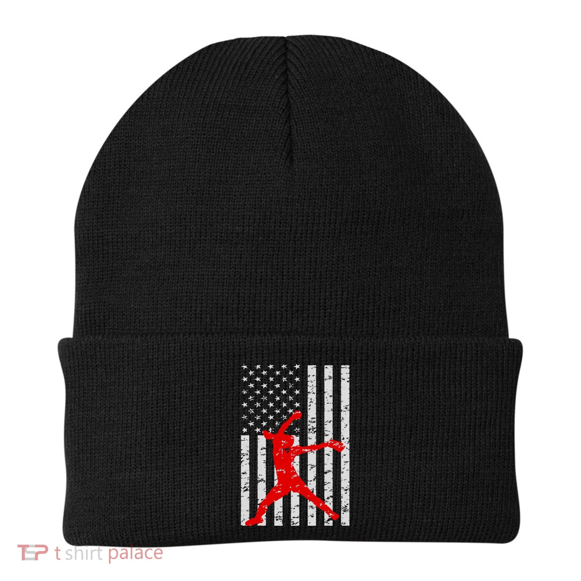 American Flag Love Softball Fastpitch Pitcher Gifts Beanie