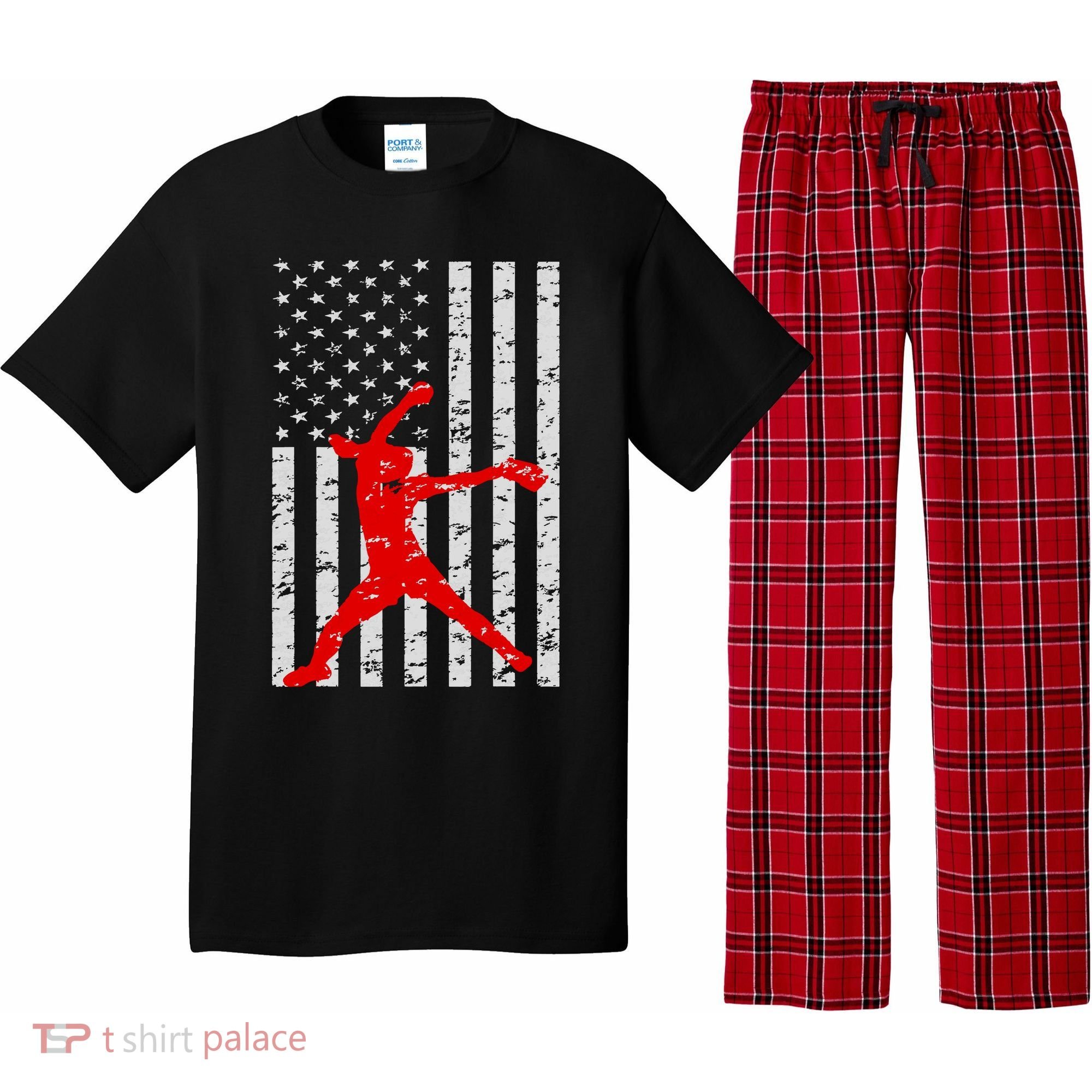American Flag Love Softball Fastpitch Pitcher Gifts Pajama Set