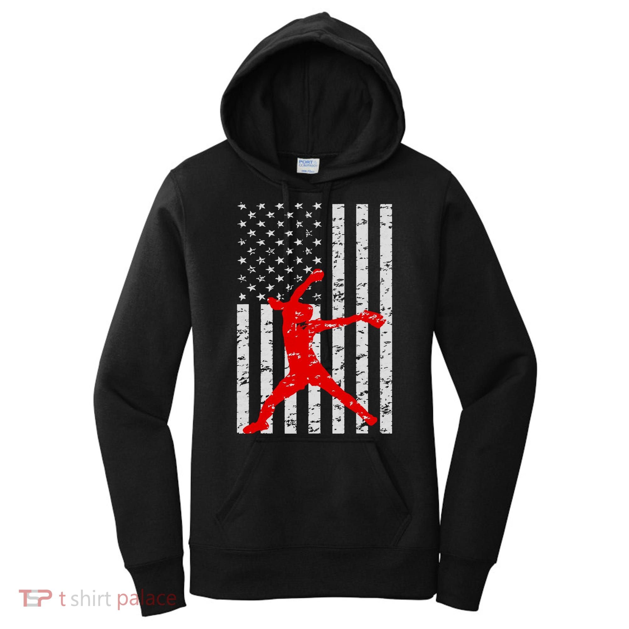 American Flag Love Softball Fastpitch Pitcher Gifts Women's Hoodie