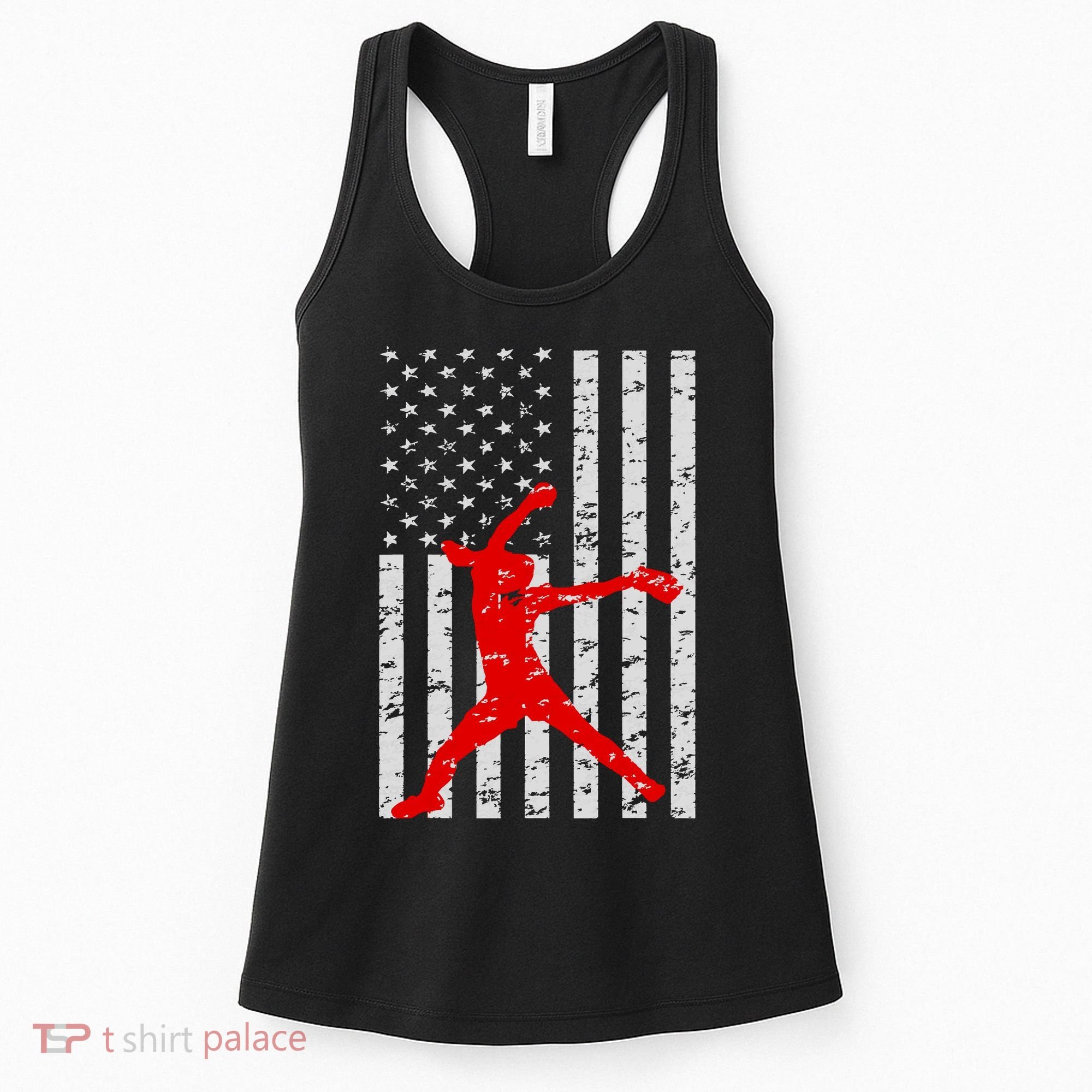 American Flag Love Softball Fastpitch Pitcher Gifts Women's Tank Top