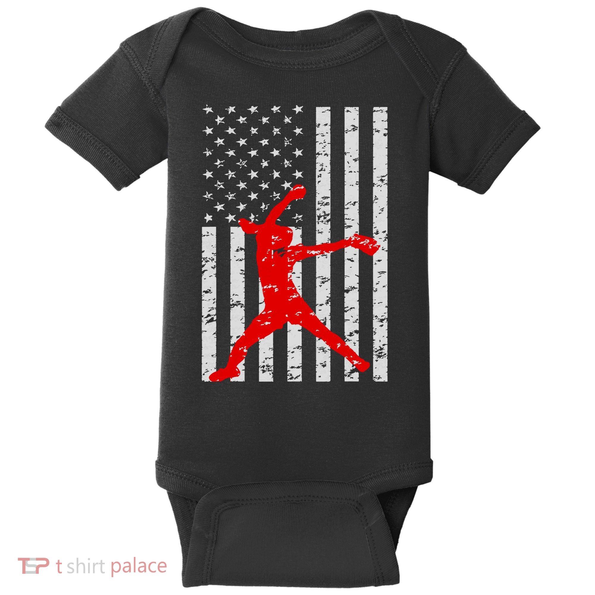 American Flag Love Softball Fastpitch Pitcher Gifts Baby Bodysuit