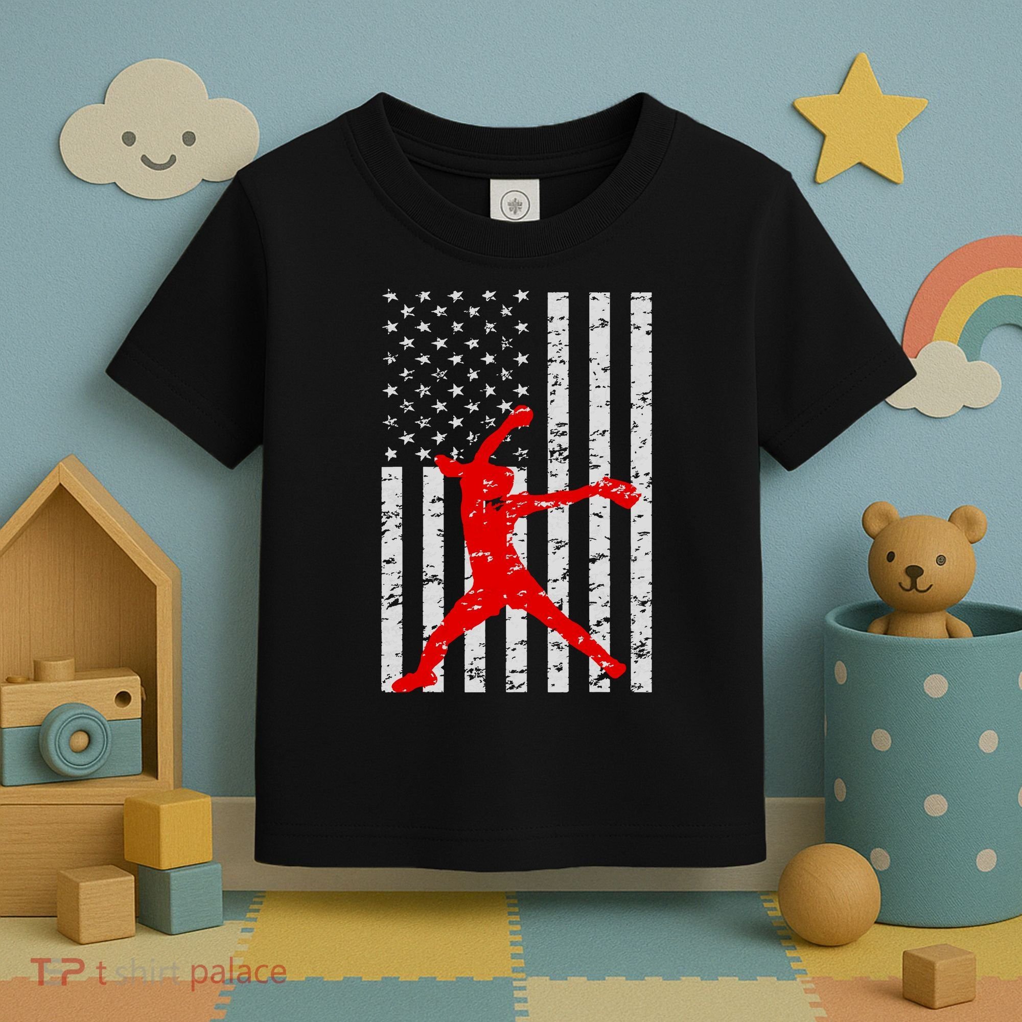 American Flag Love Softball Fastpitch Pitcher Gifts Toddler T-Shirt
