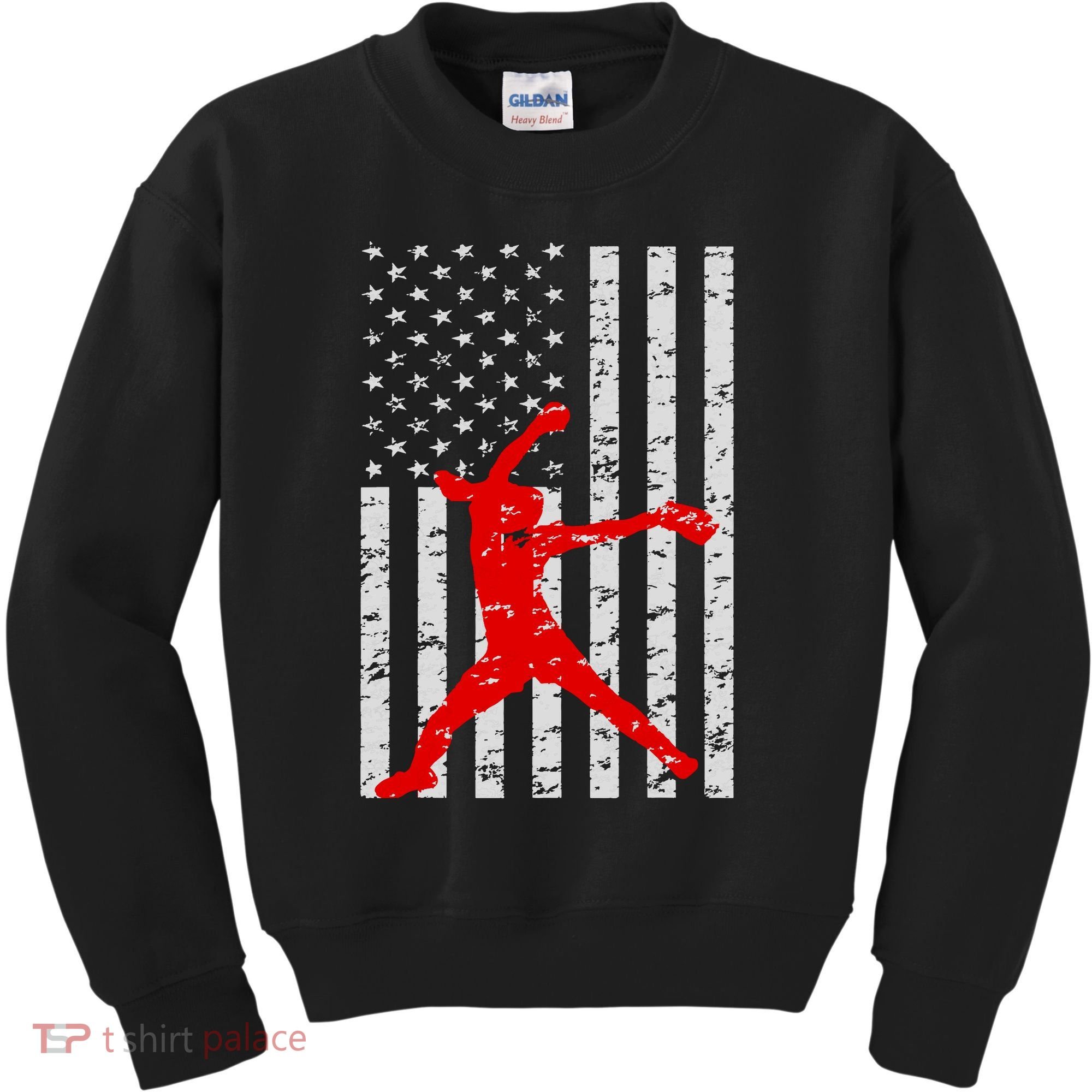 American Flag Love Softball Fastpitch Pitcher Gifts Kids Sweatshirt