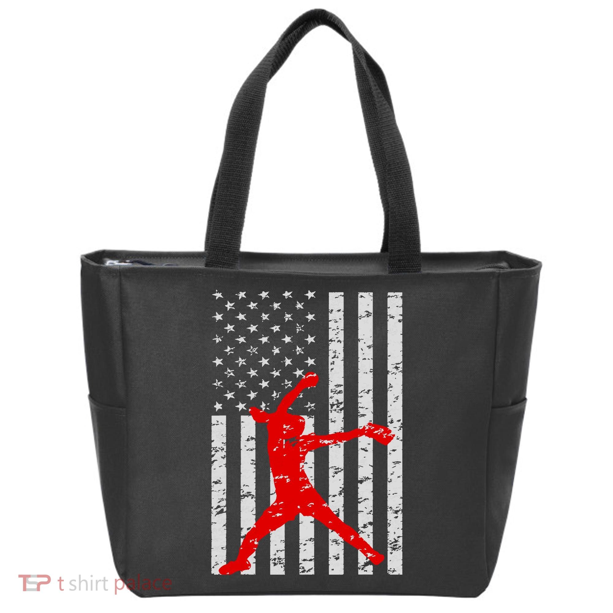 American Flag Love Softball Fastpitch Pitcher Gifts Tote Bag