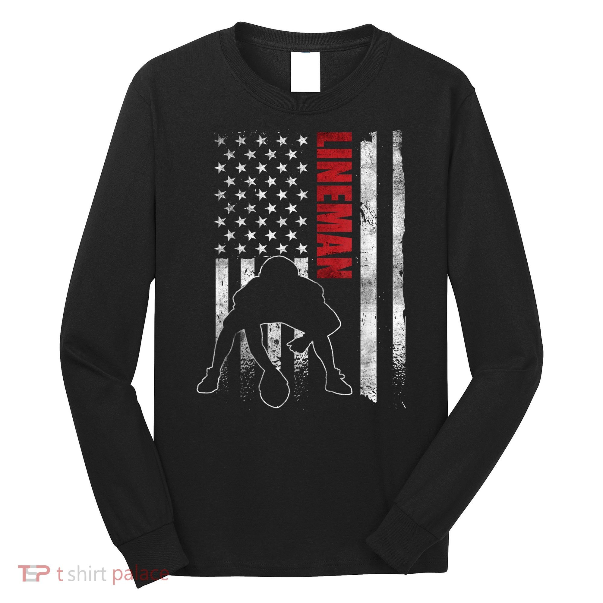 American Football Lineman Offensive Playerl Us Flag Long Sleeve Shirt