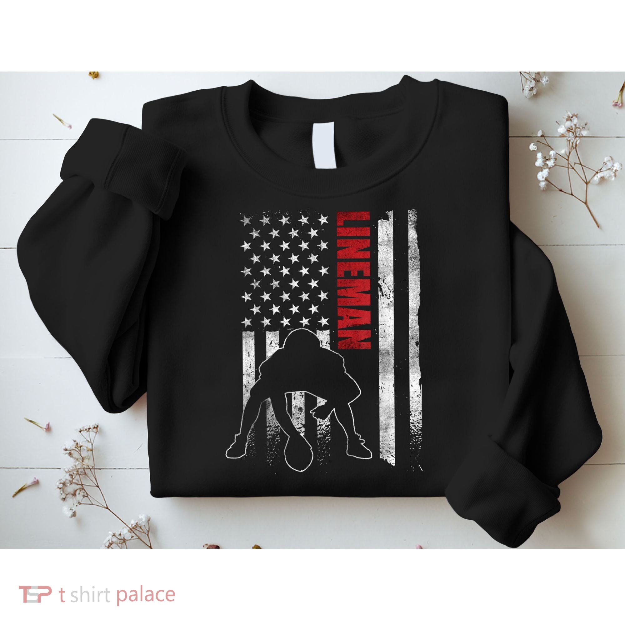American Football Lineman Offensive Playerl Us Flag Sweatshirt