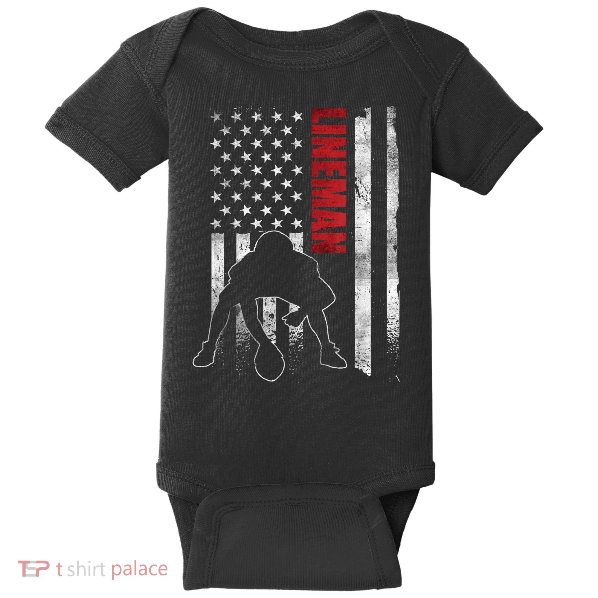 American Football Lineman Offensive Playerl Us Flag Baby Bodysuit