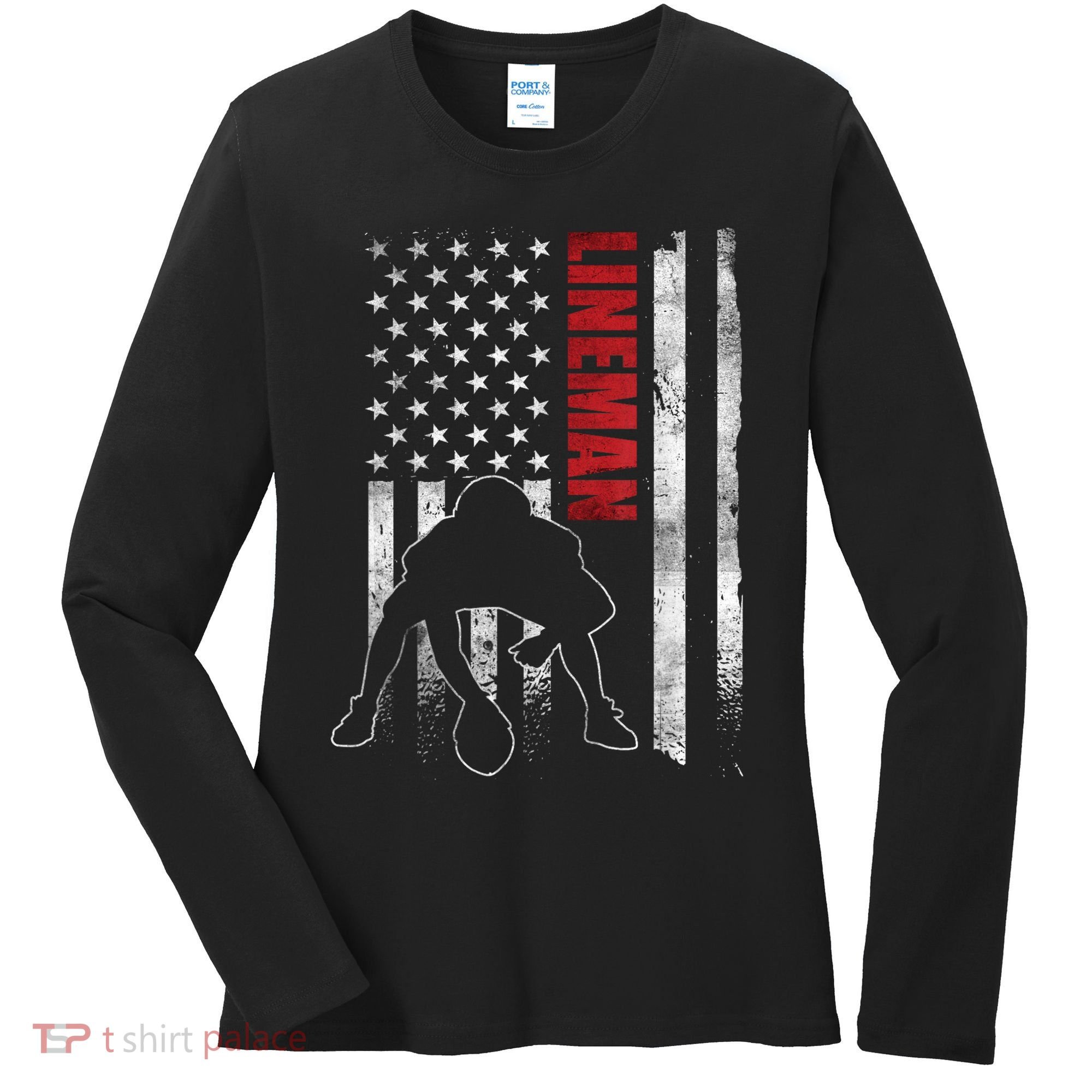 American Football Lineman Offensive Playerl Us Flag Women's Long Sleeve Shirt