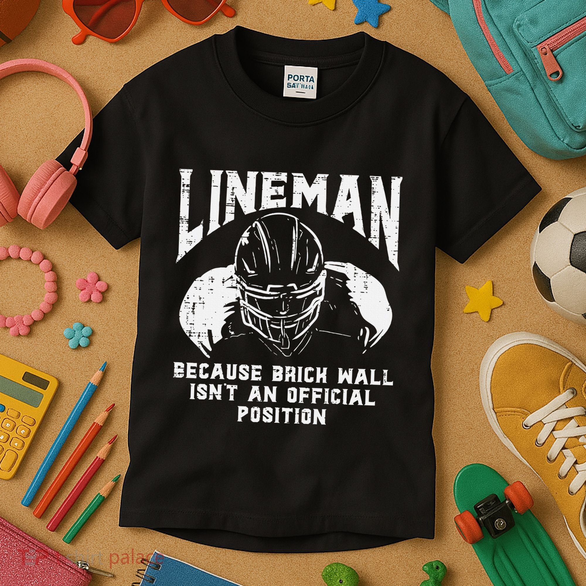 American Football Lineman Brick Wall Funny Quote Kids T-Shirt
