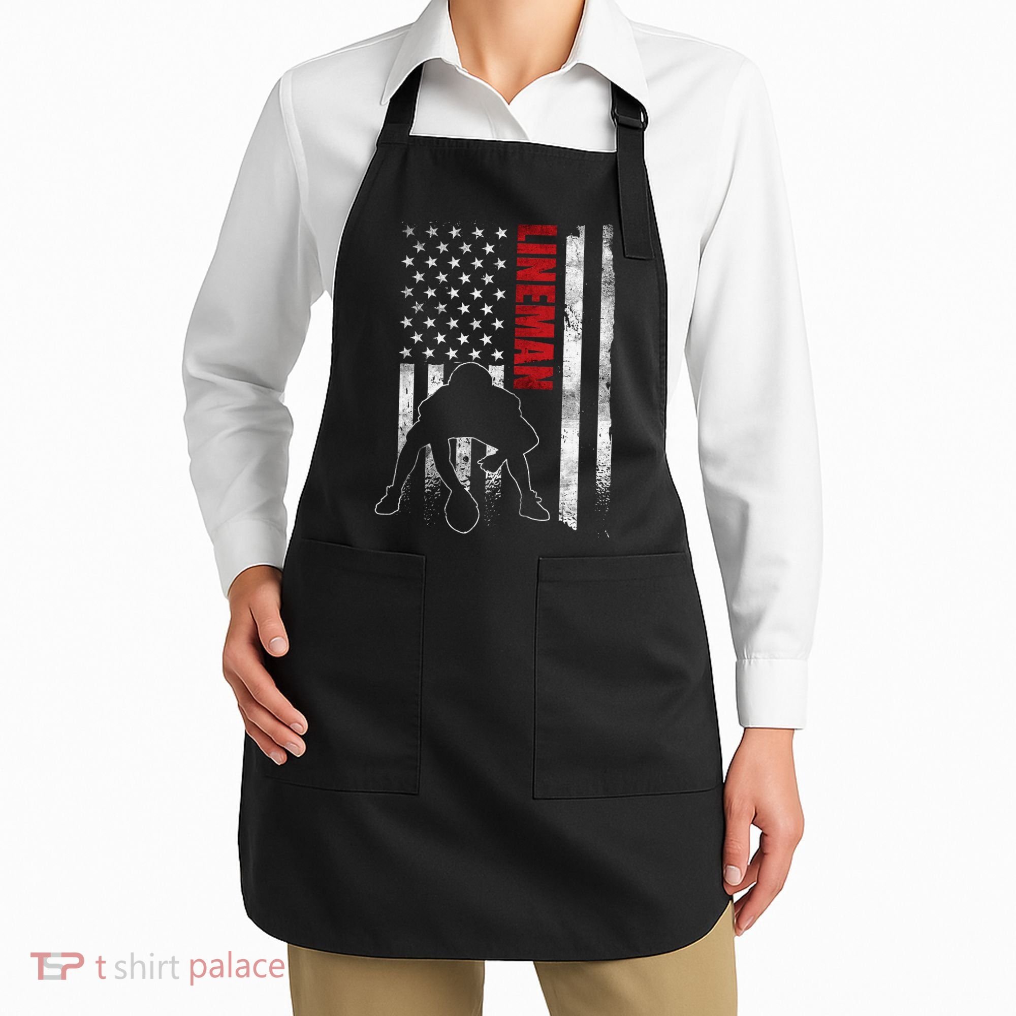 American Football Lineman Offensive Player Apparel Us Flag Apron