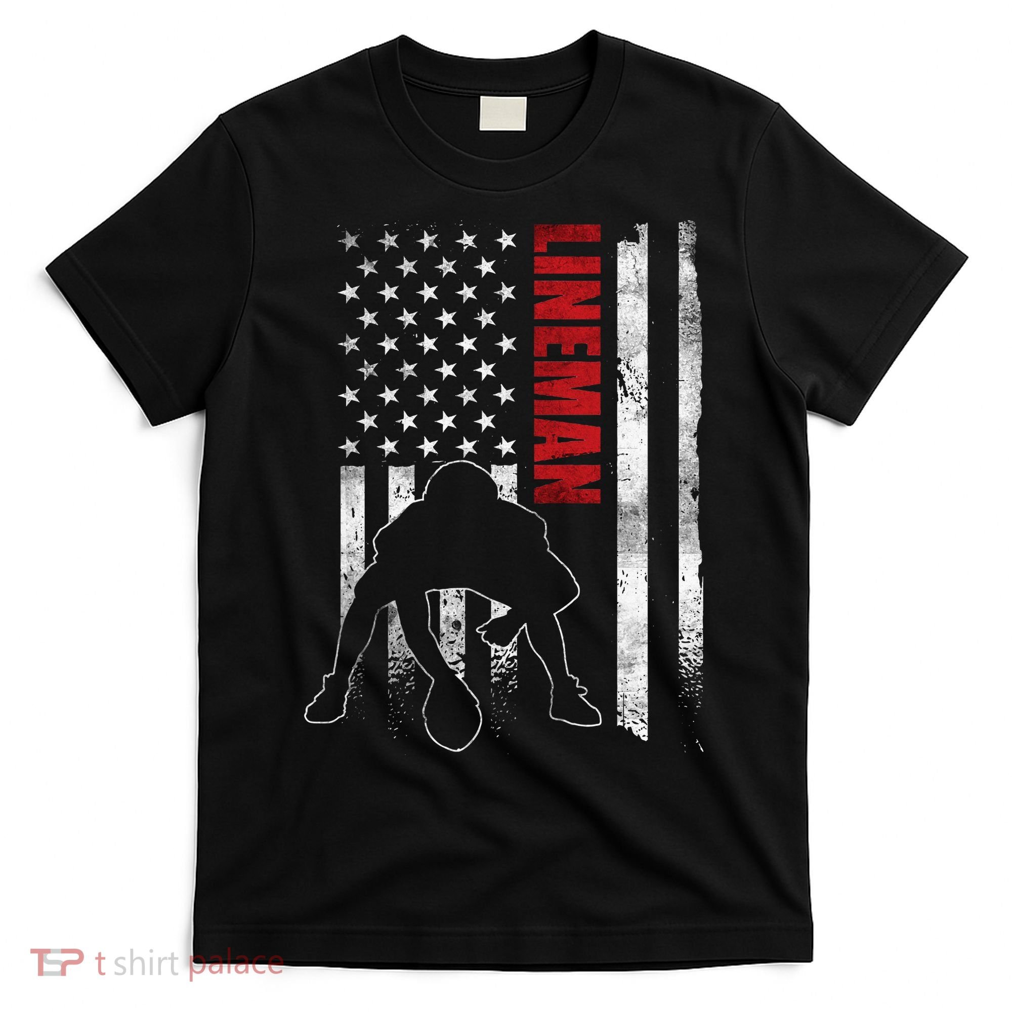 American Football Lineman Offensive Player Apparel Us Flag T-Shirt