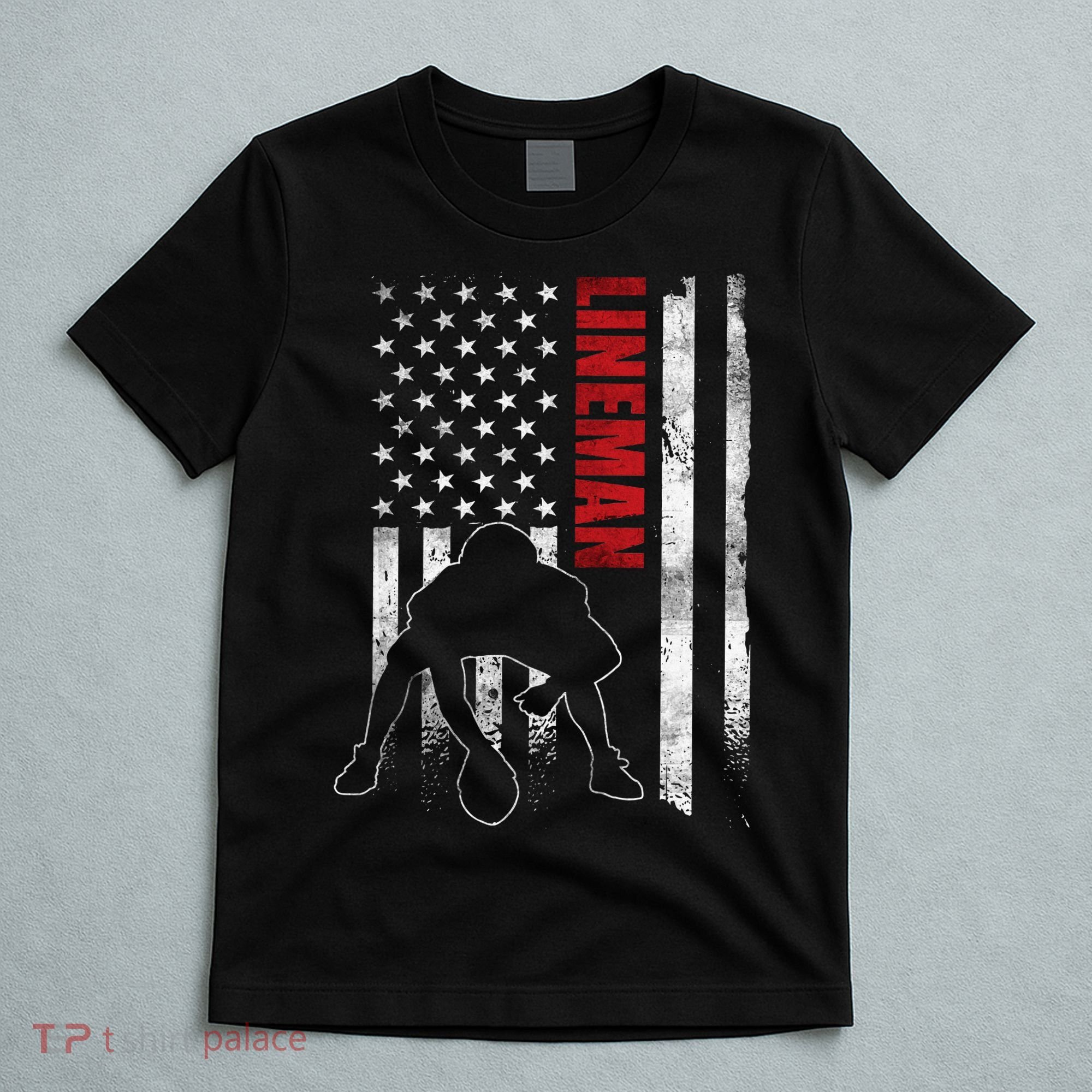 American Football Lineman Offensive Player Apparel Us Flag T-Shirt