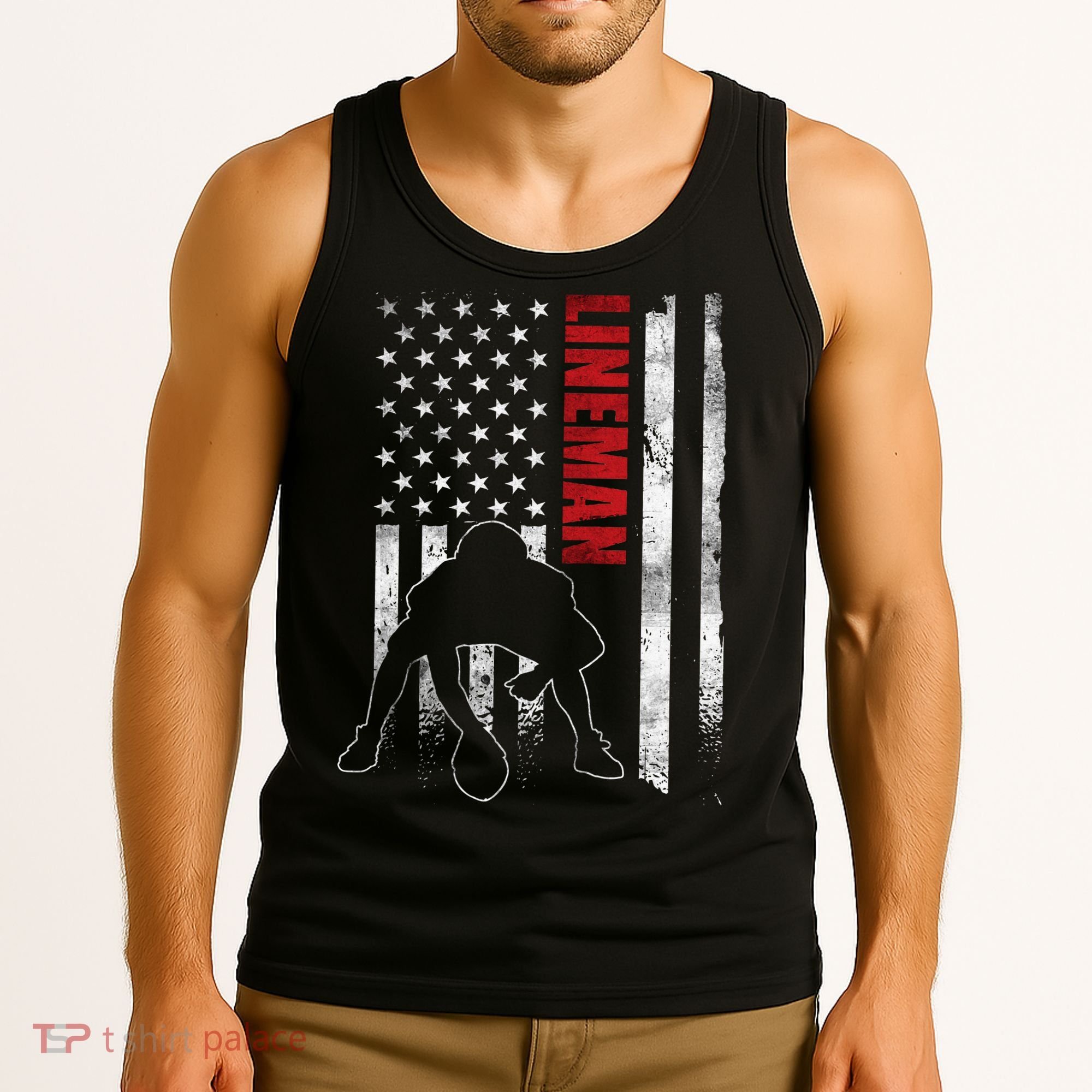 American Football Lineman Offensive Player Apparel Us Flag Tank Top