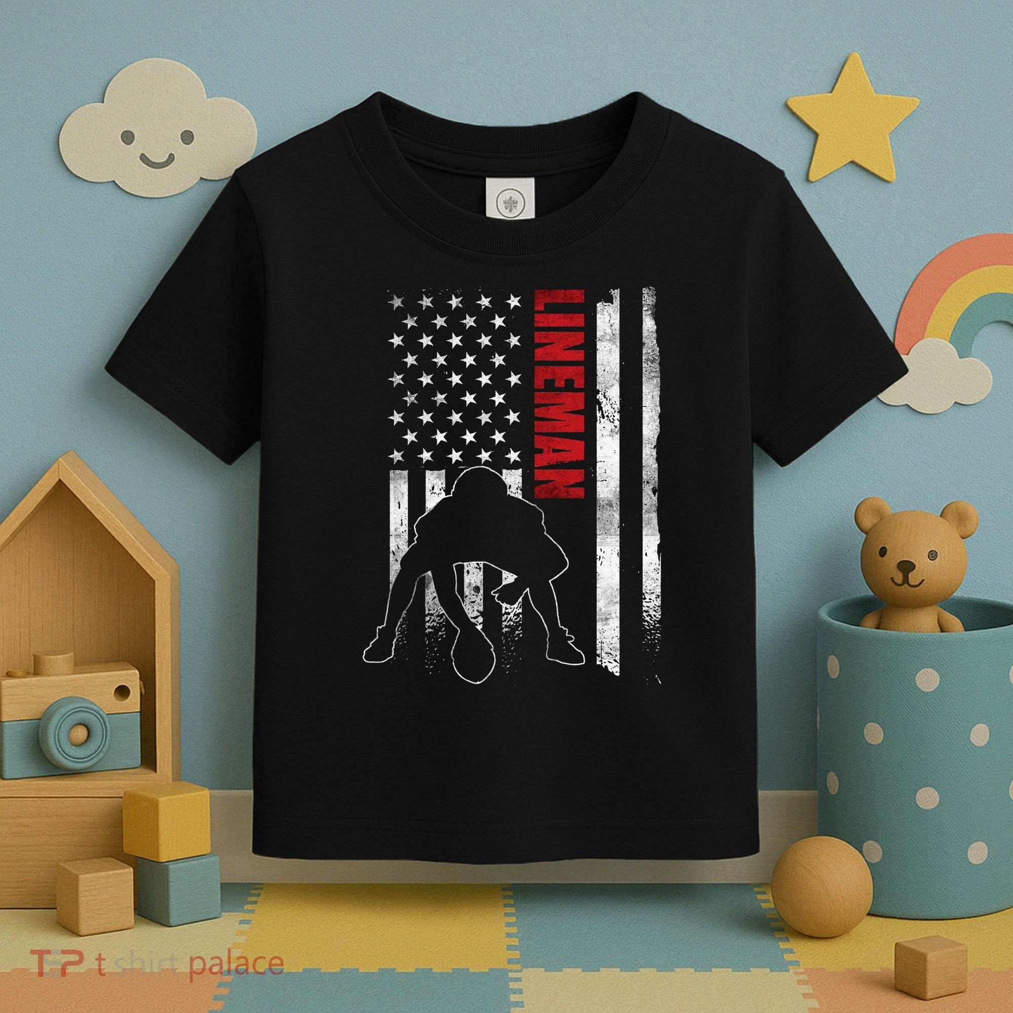American Football Lineman Offensive Player Apparel Us Flag Toddler T-Shirt