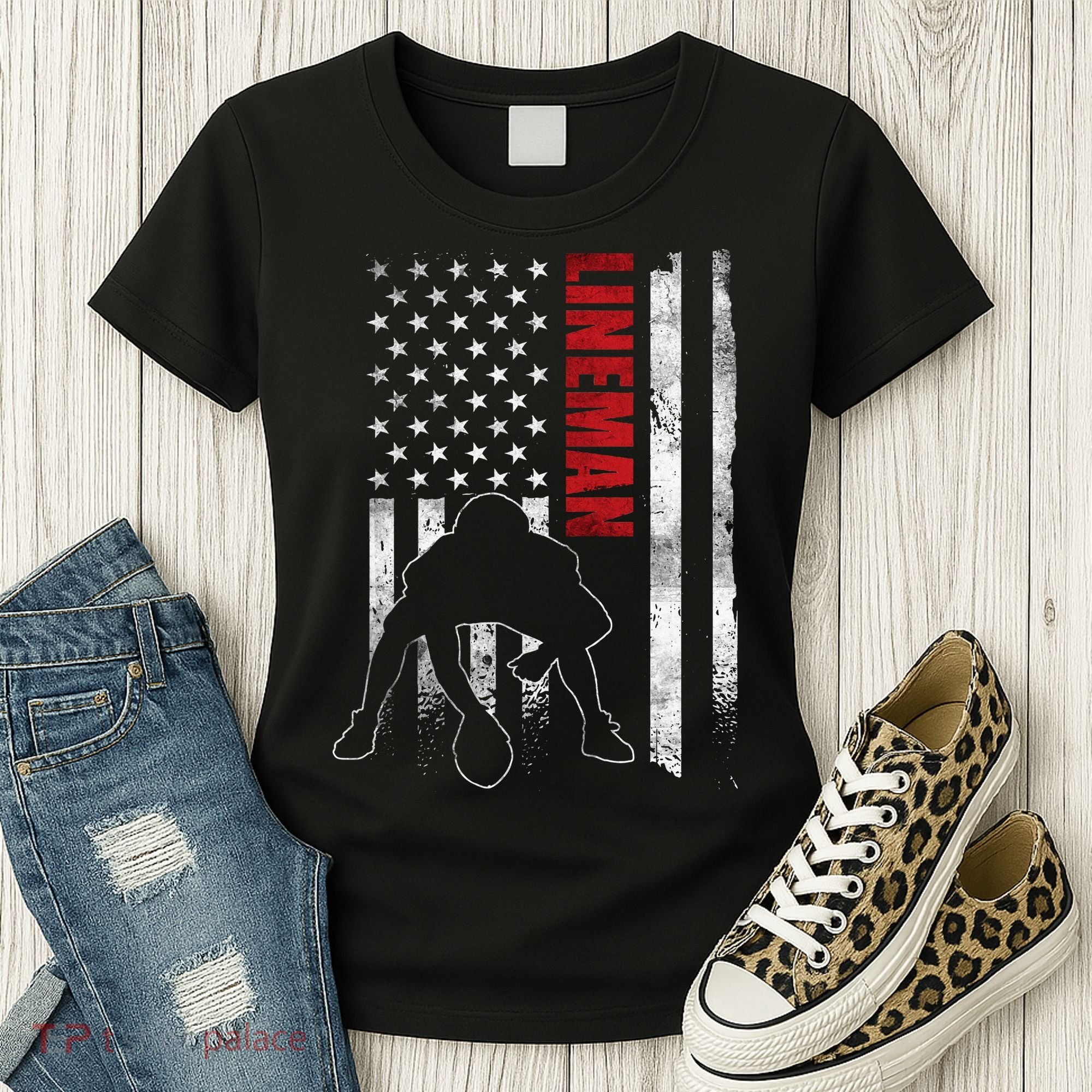 American Football Lineman Offensive Player Apparel Us Flag Women's T-Shirt