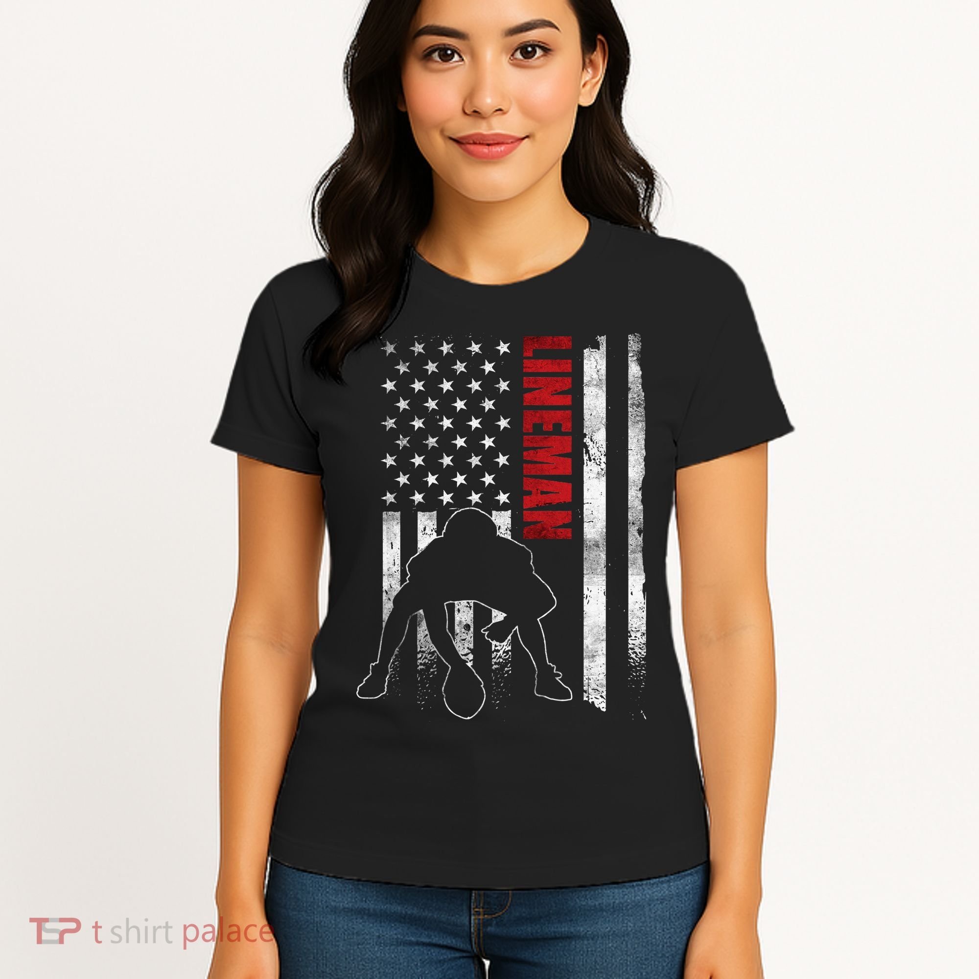 American Football Lineman Offensive Player Apparel Us Flag Women's T-Shirt