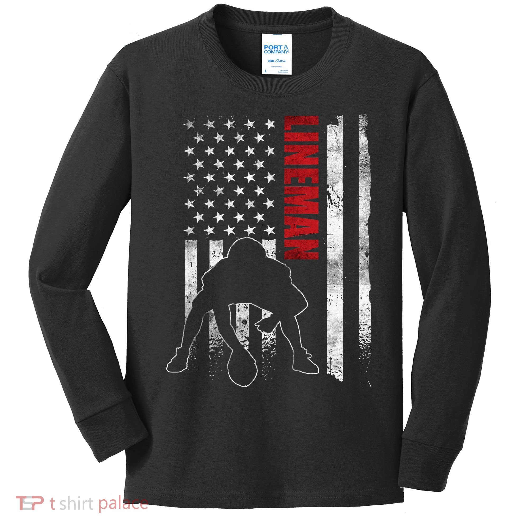 American Football Lineman Offensive Player Apparel Us Flag Kids Long Sleeve Shirt