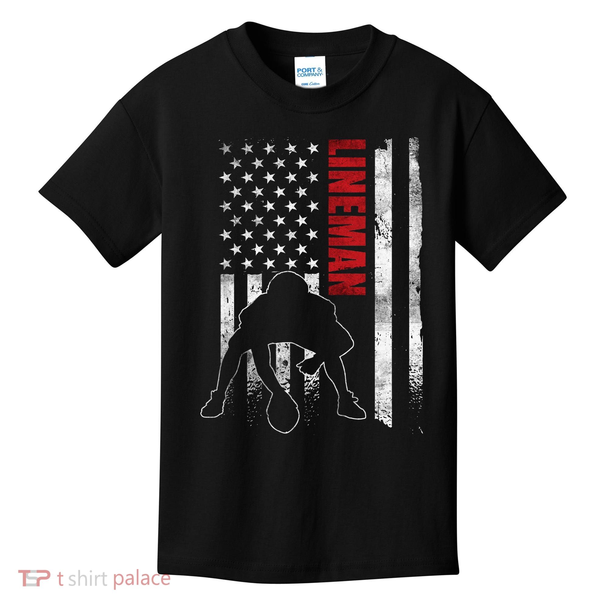 American Football Lineman Offensive Player Apparel Us Flag Kids T-Shirt