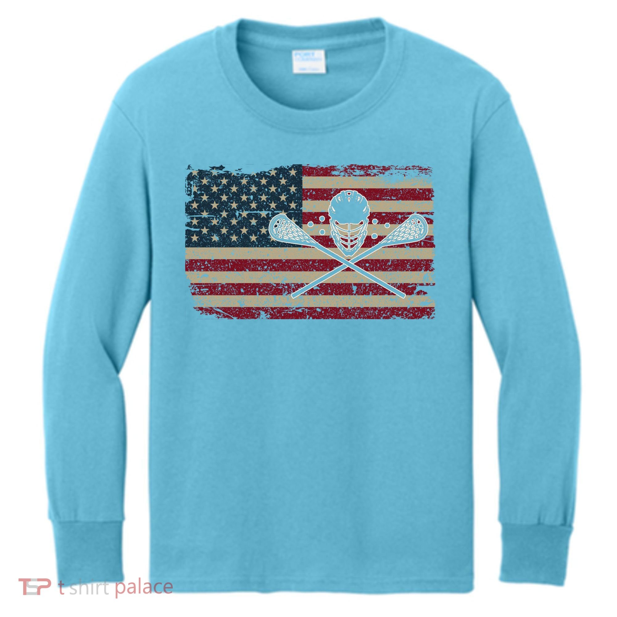 American Flag Lacrosse Usa Lax Player Gift Idea Great Gift Kids Long Sleeve Shirt