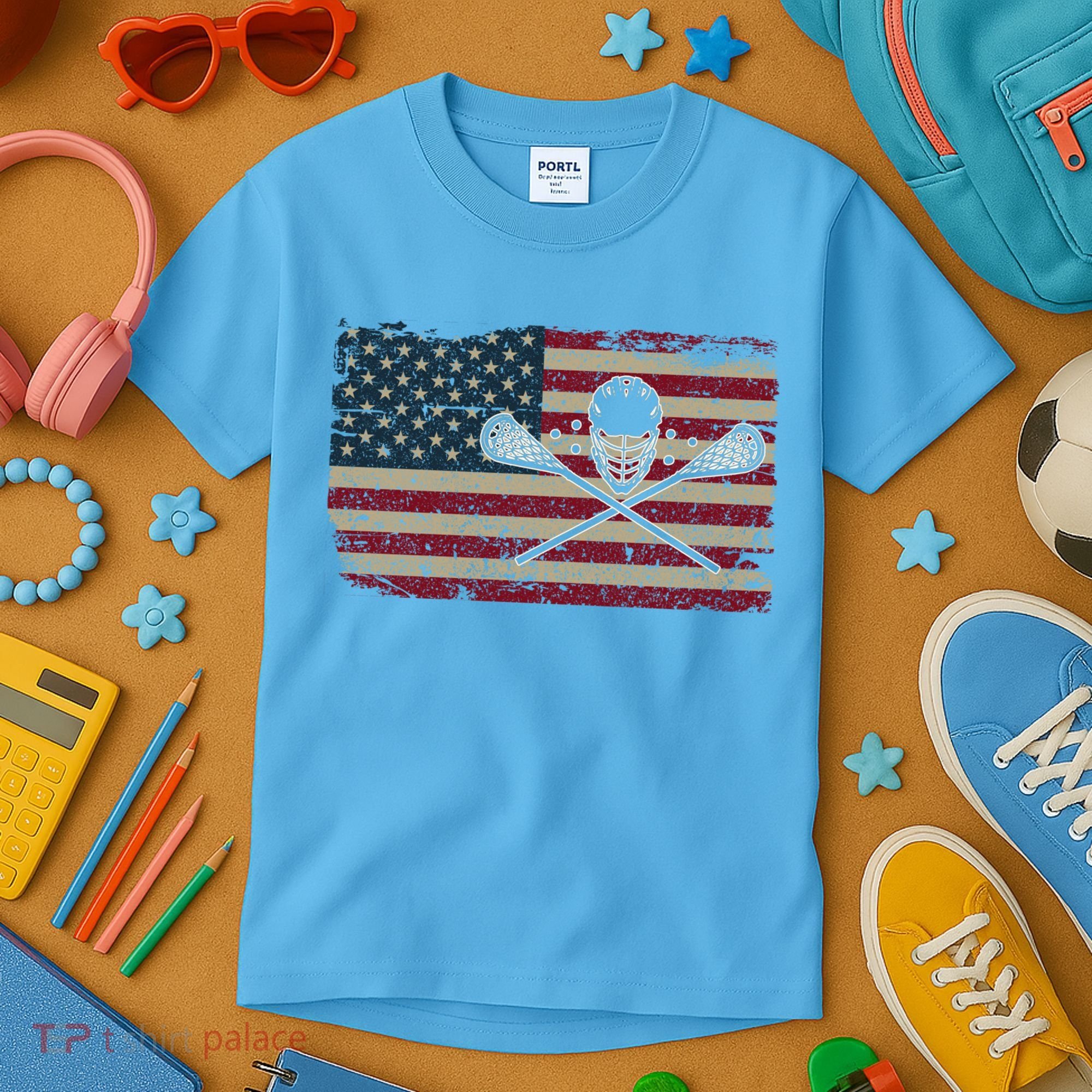 American Flag Lacrosse Usa Lax Player Gift Idea Great Gift Kids T-Shirt