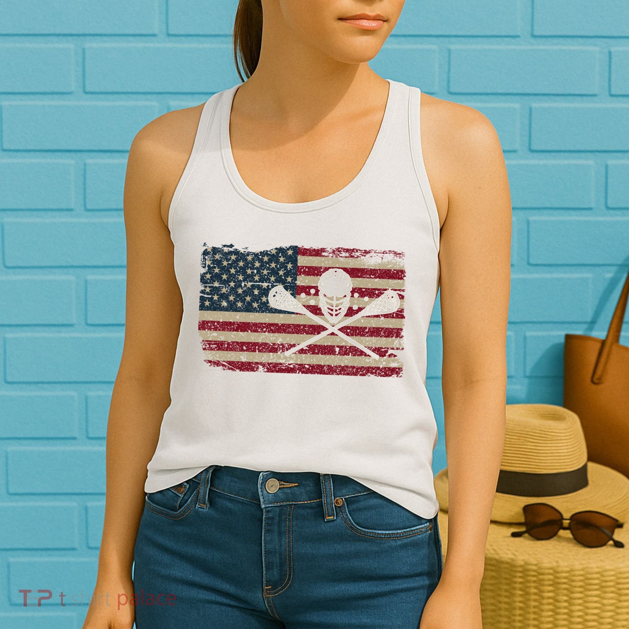 American Flag Lacrosse Usa Lax Player Gift Idea Great Gift Women's Tank Top