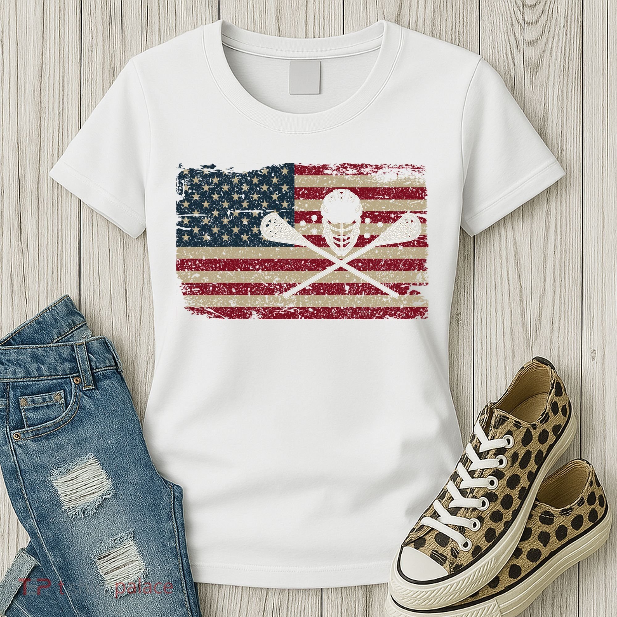 American Flag Lacrosse Usa Lax Player Gift Idea Great Gift Women's T-Shirt