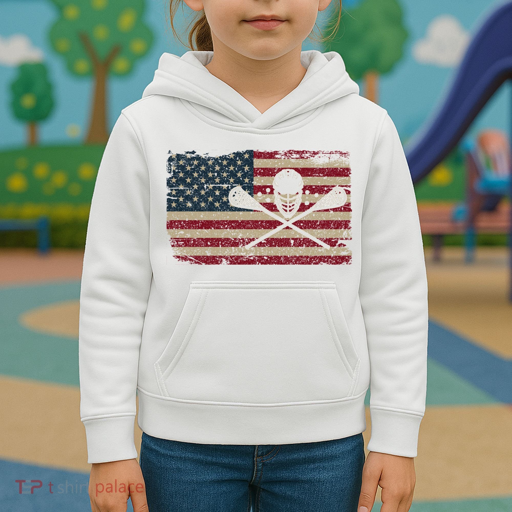 American Flag Lacrosse Usa Lax Player Gift Idea Great Gift Kids Hoodie