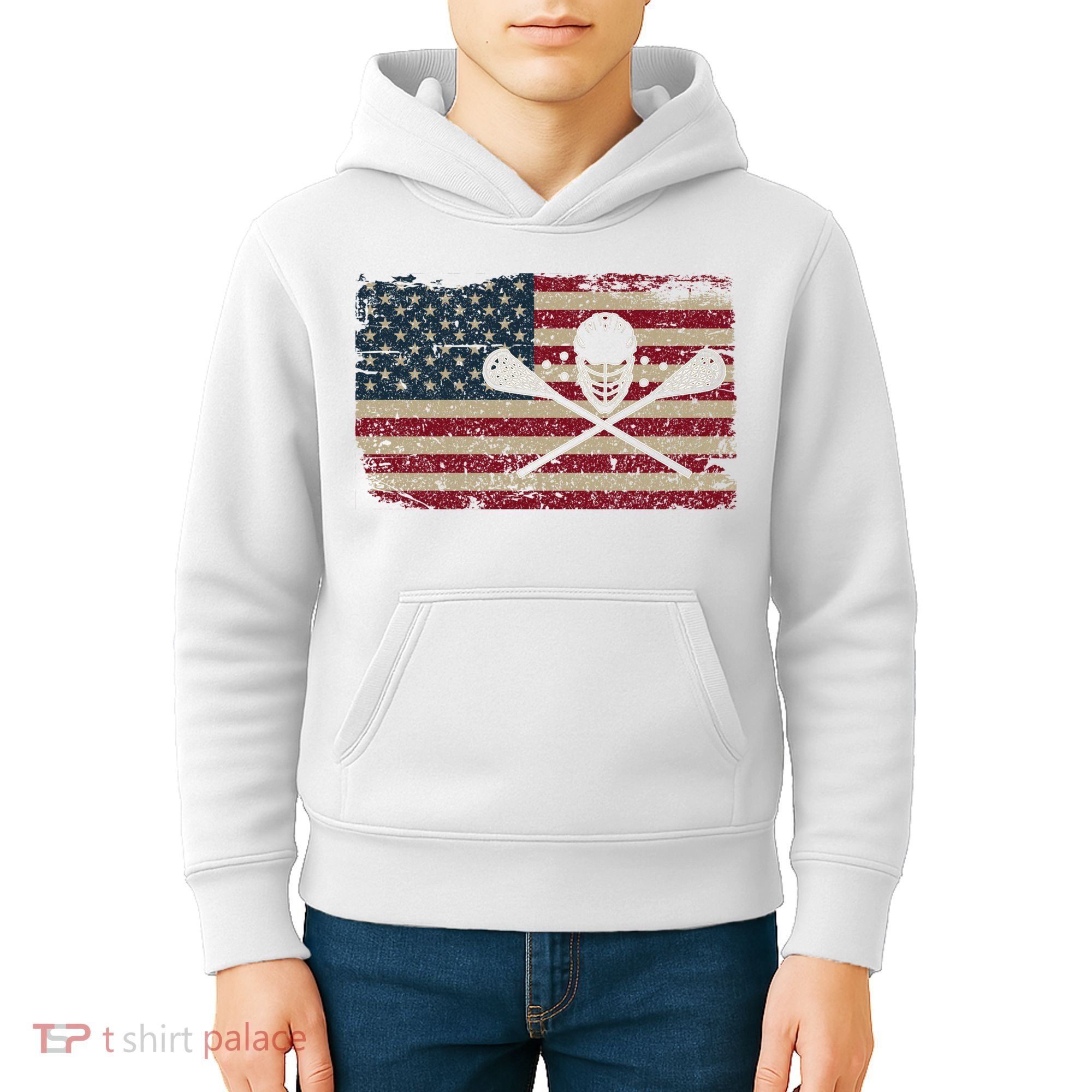 American Flag Lacrosse Usa Lax Player Gift Idea Great Gift Kids Hoodie