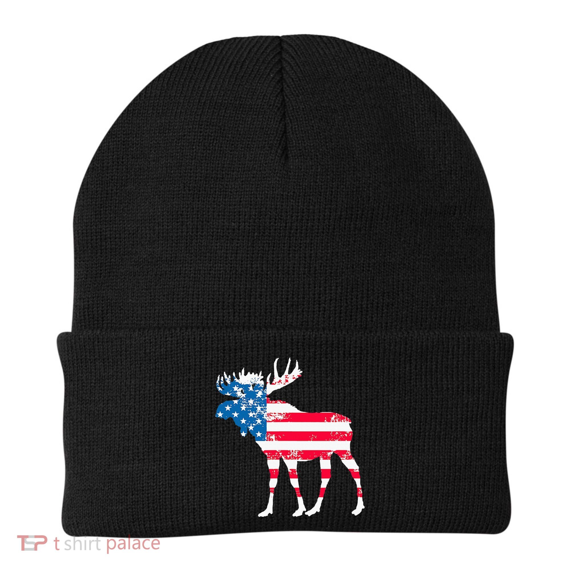 American Flag Moose Patriotic Moose Beanie