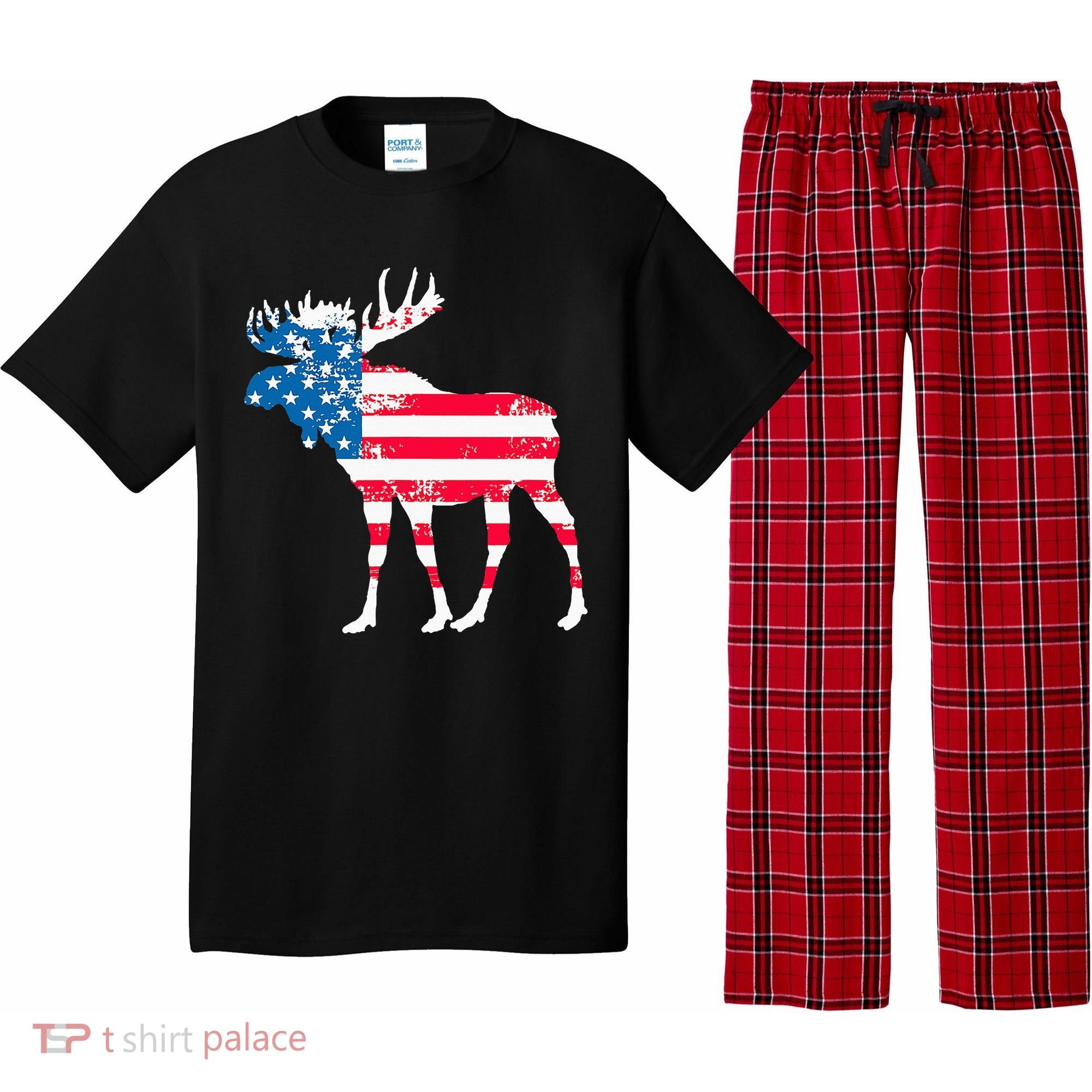 American Flag Moose Patriotic Moose Pajama Set