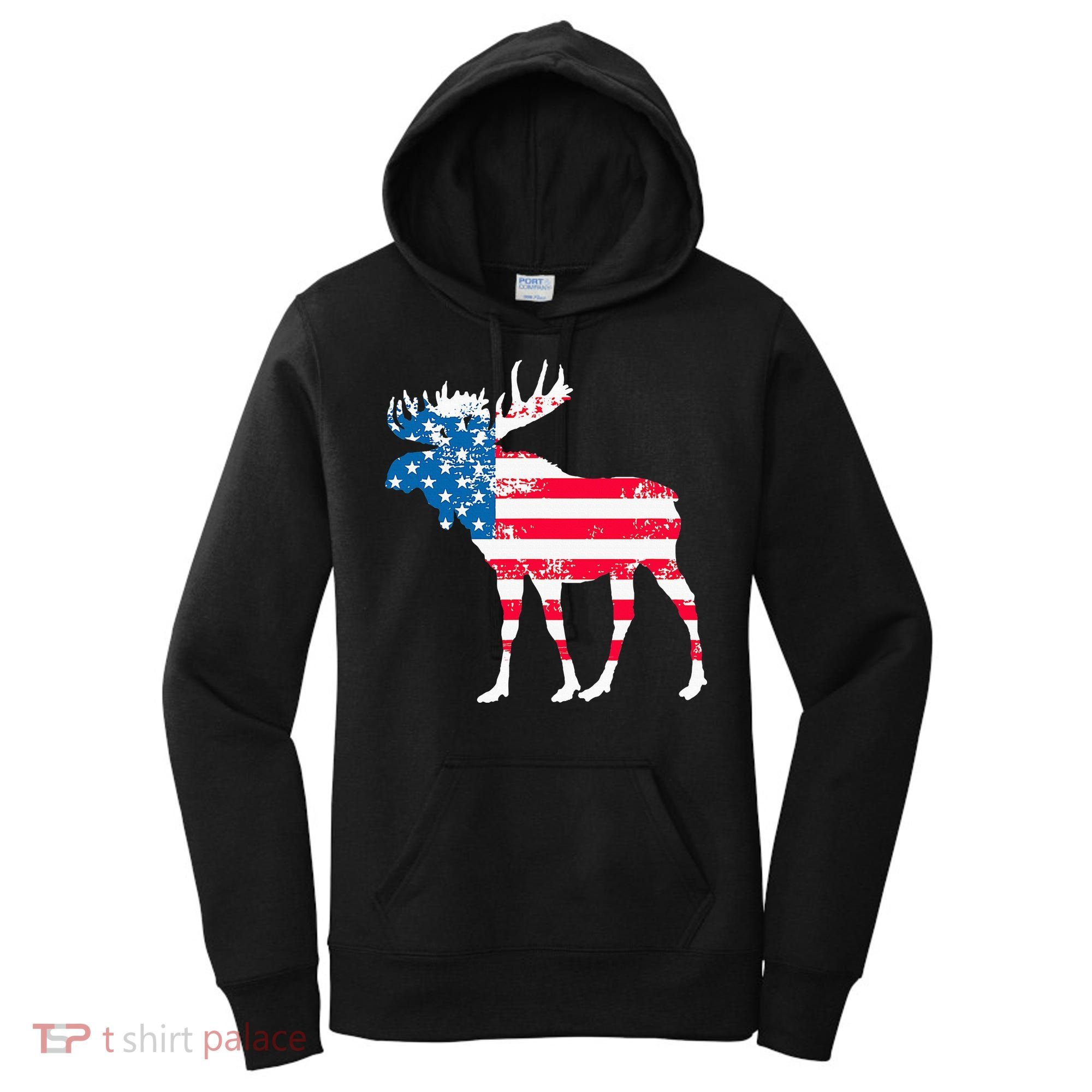 American Flag Moose Patriotic Moose Women's Hoodie