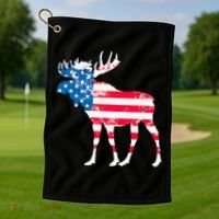American Flag Moose Patriotic Moose Golf Towel thumb 1