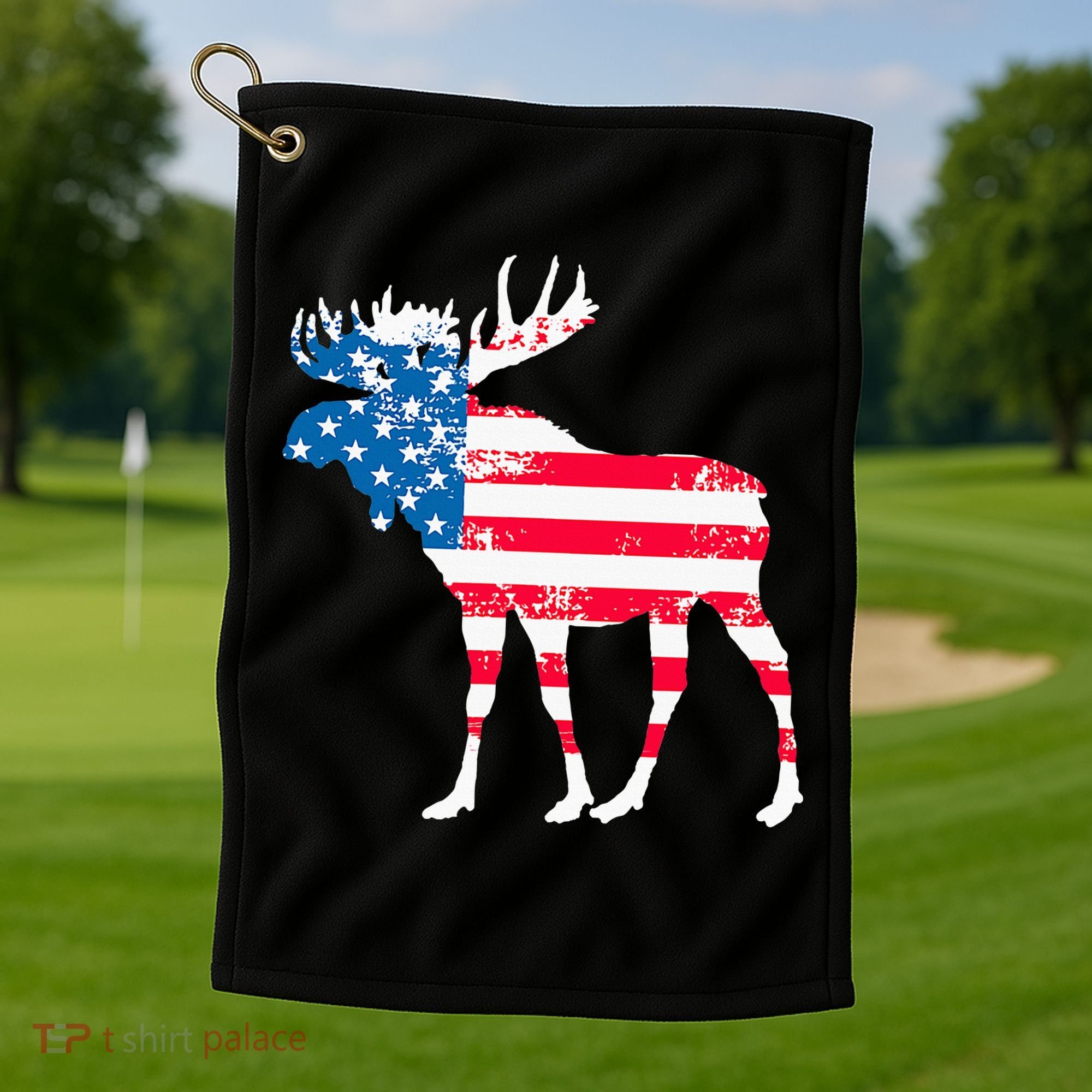 American Flag Moose Patriotic Moose Golf Towel