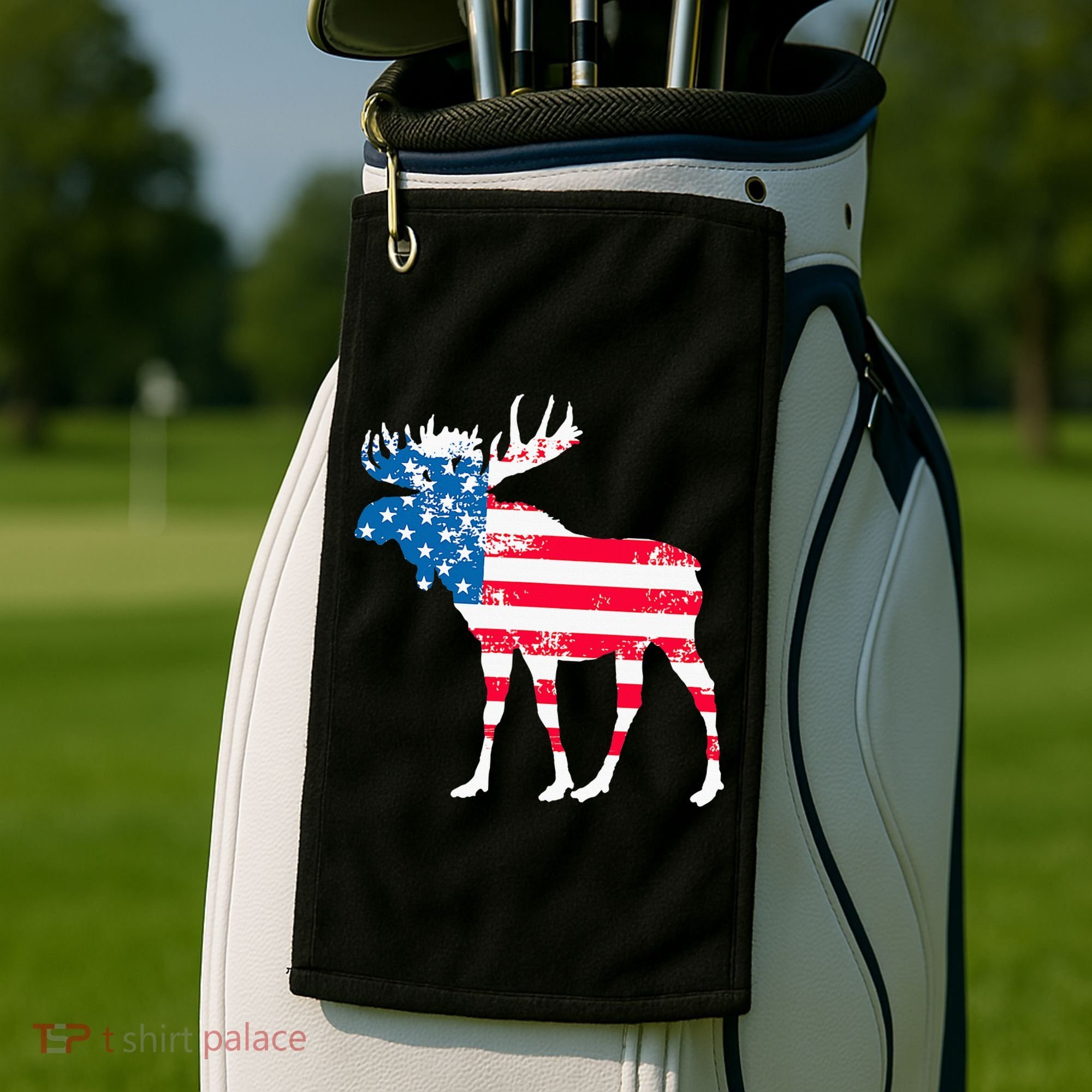 American Flag Moose Patriotic Moose Golf Towel