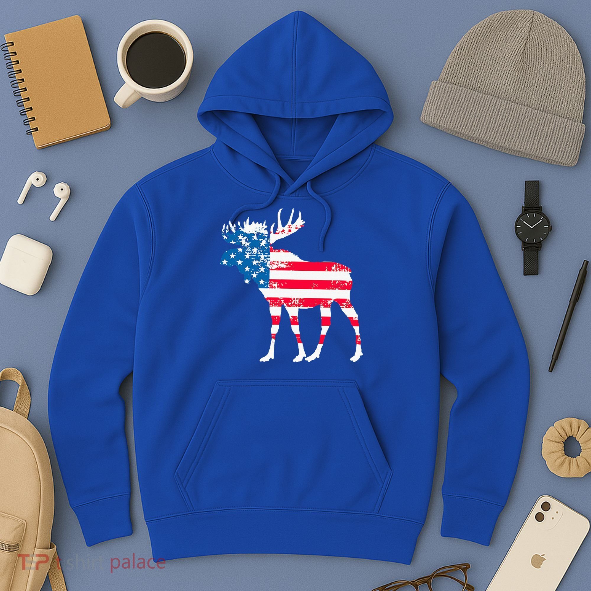 American Flag Moose Patriotic Moose Hoodie