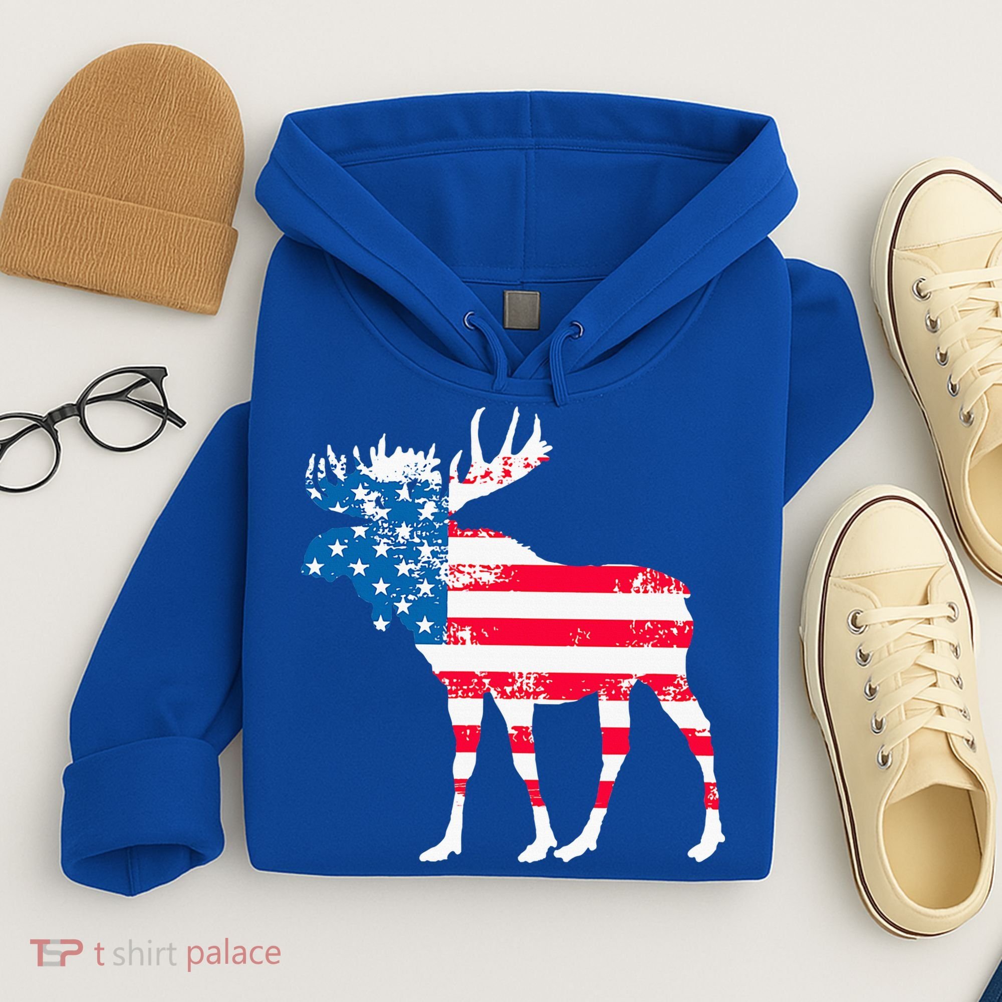 American Flag Moose Patriotic Moose Hoodie